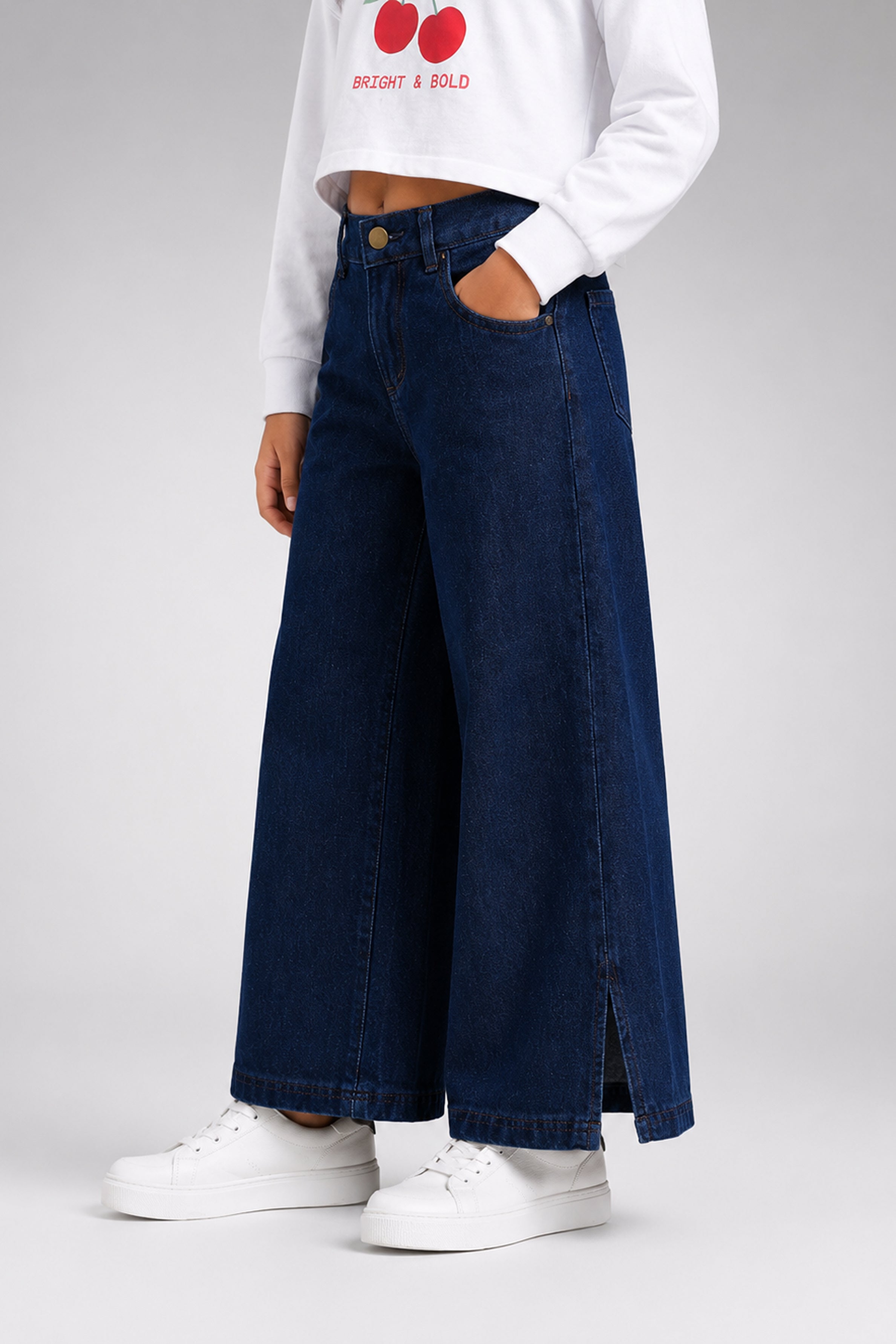 LITTLE MODANO Girls' Denim Pants - Dark Blue