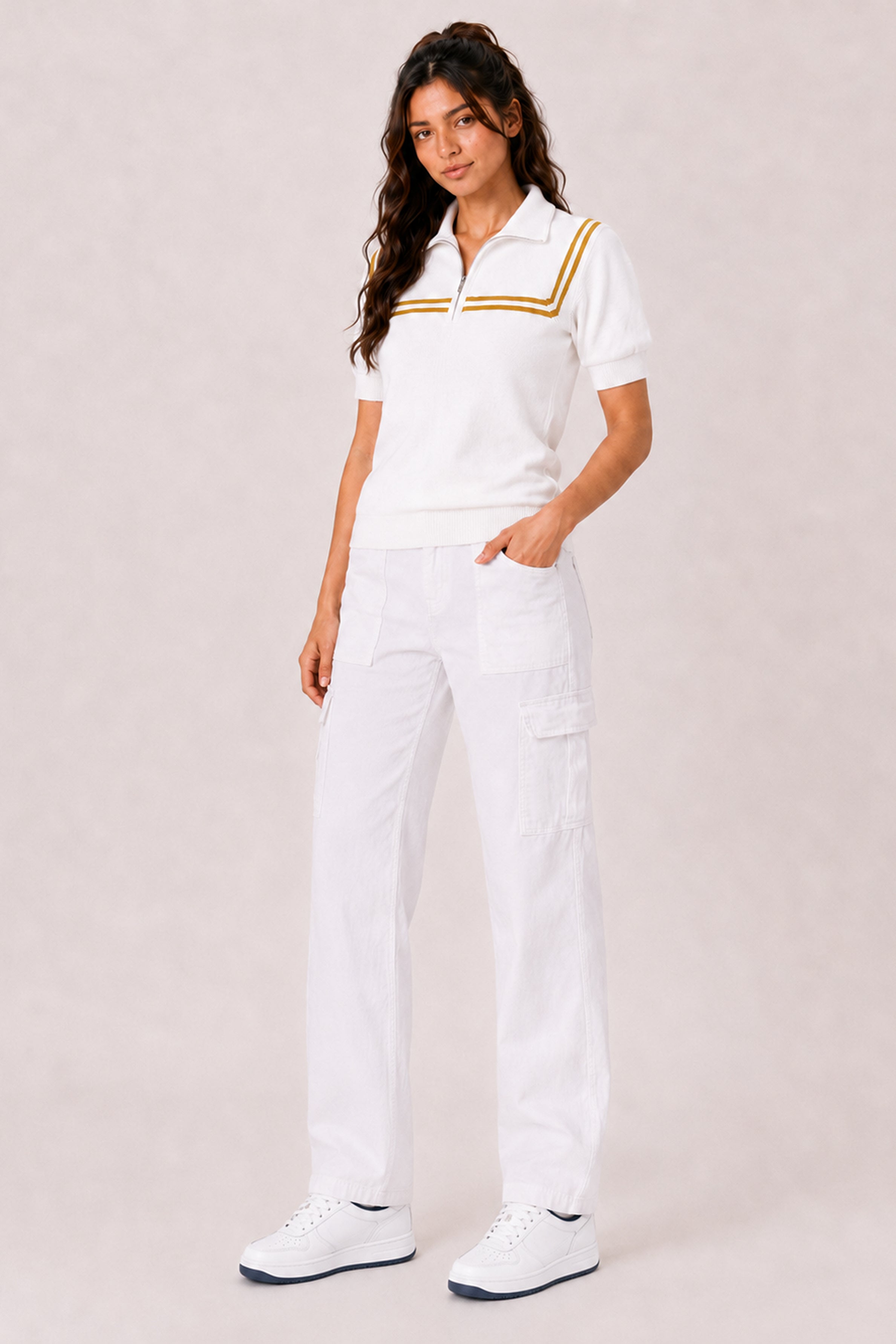 MODANO Regular Fit Half-Zip Tees - White