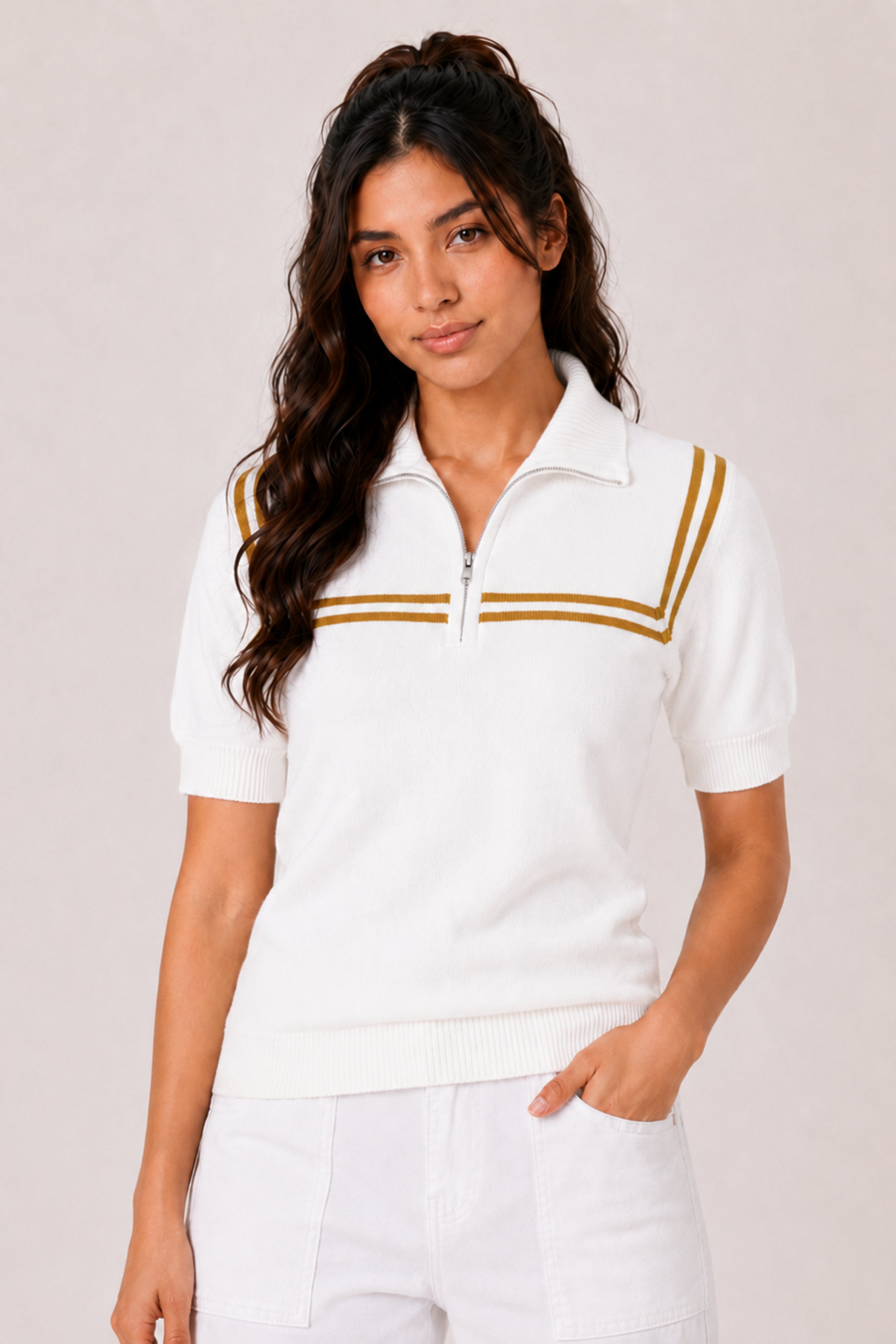 MODANO Women's White Half-Zip Tee