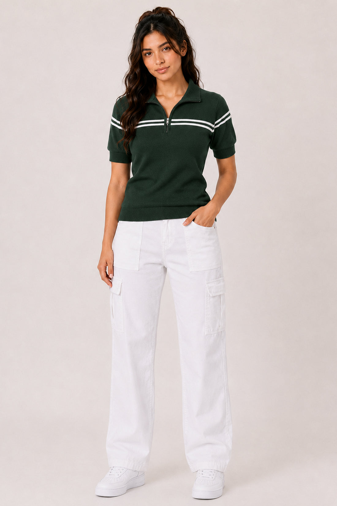 MODANO Regular Fit Half-Zip Tees - Green