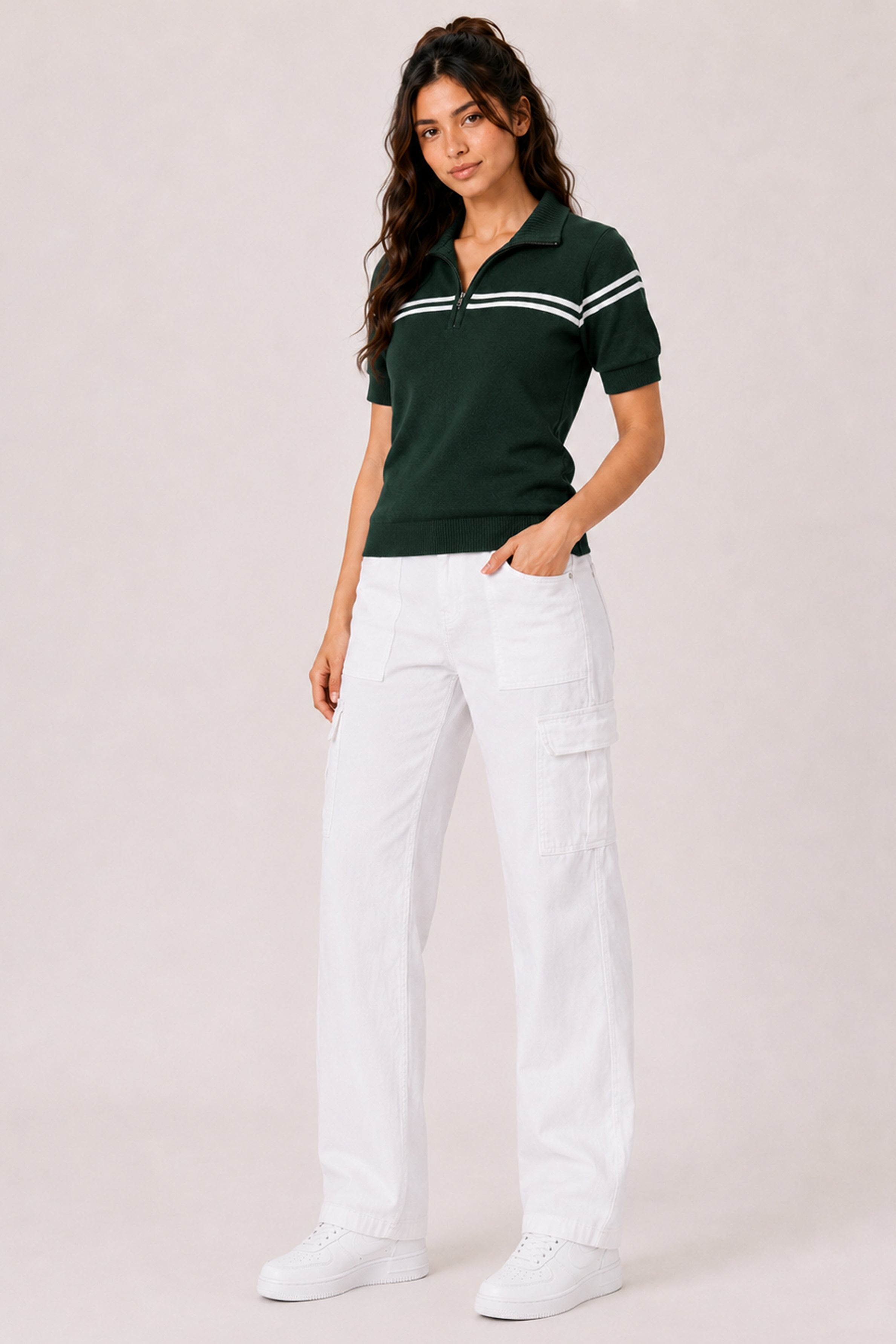 MODANO Regular Fit Half-Zip Tees - Green