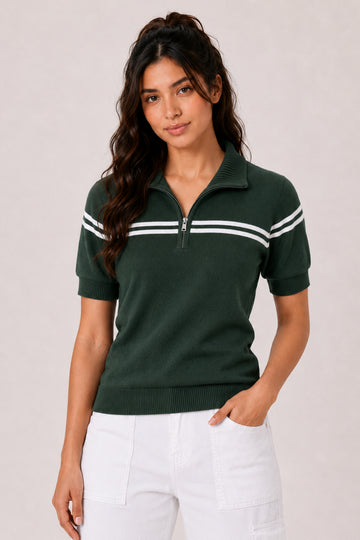 MODANO Regular Fit Half-Zip Tees - Green