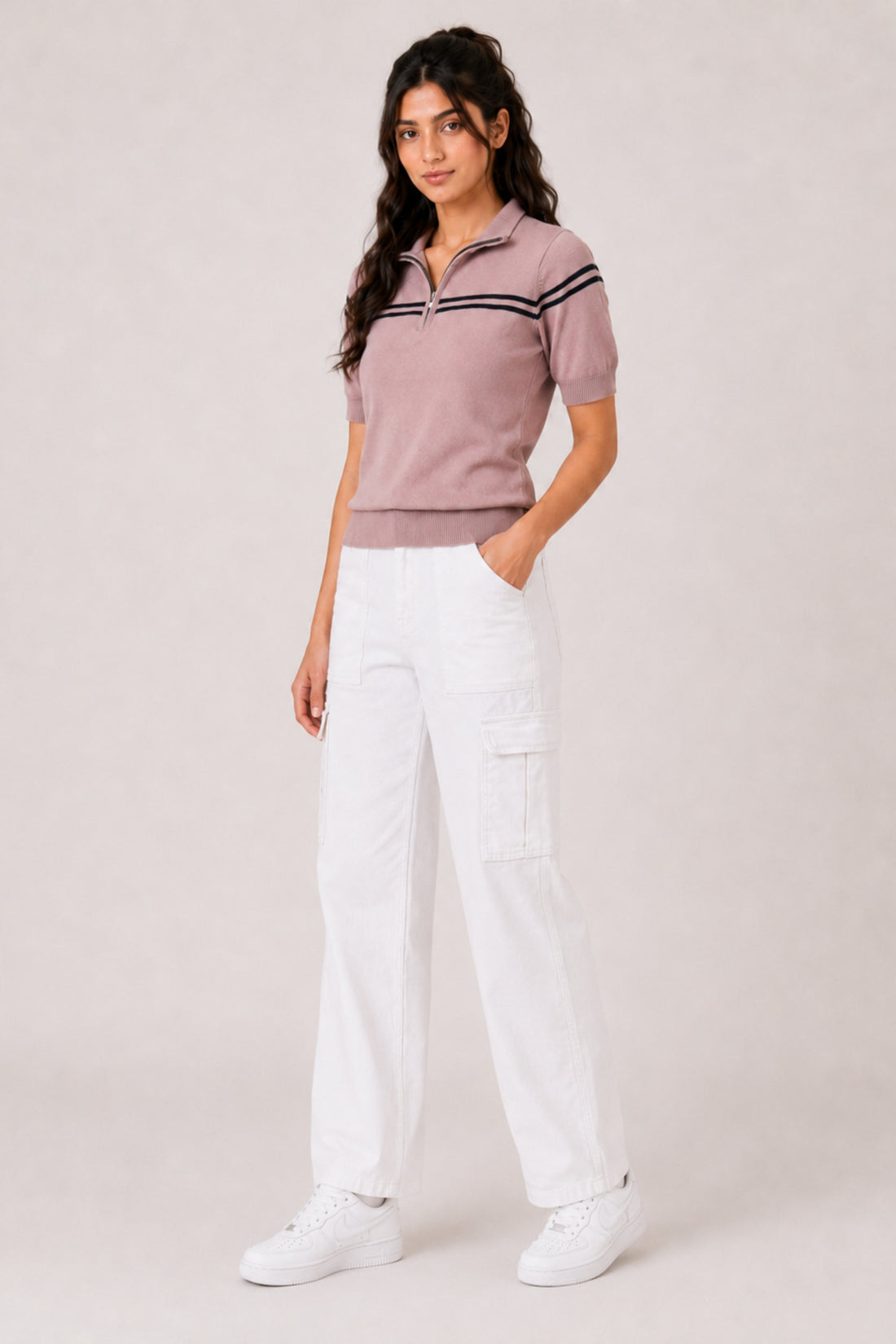MODANO Regular Fit Half-Zip Tees - Peach