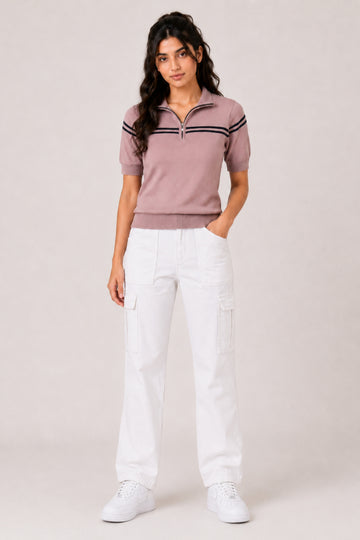 MODANO Regular Fit Half-Zip Tees - Peach