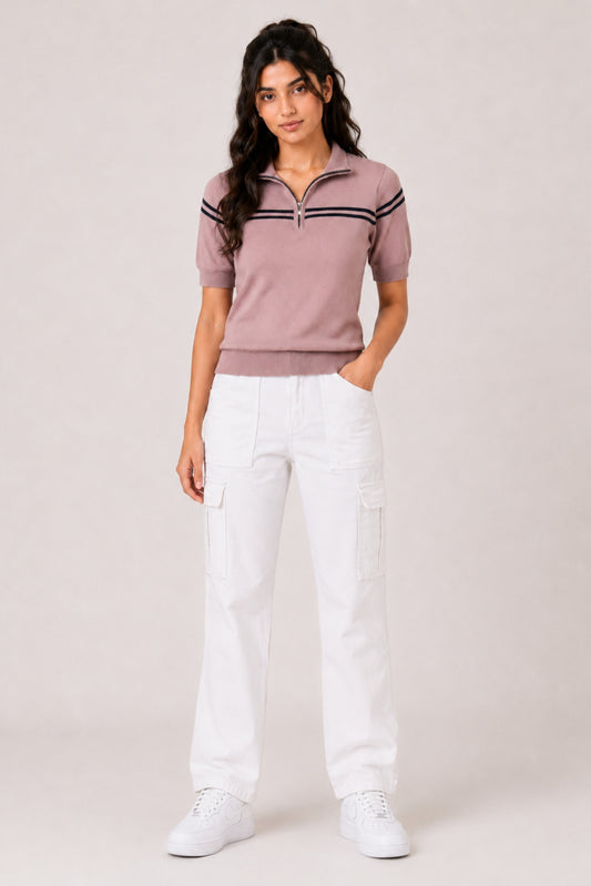 MODANO Women's Peach Half-Zip Tee