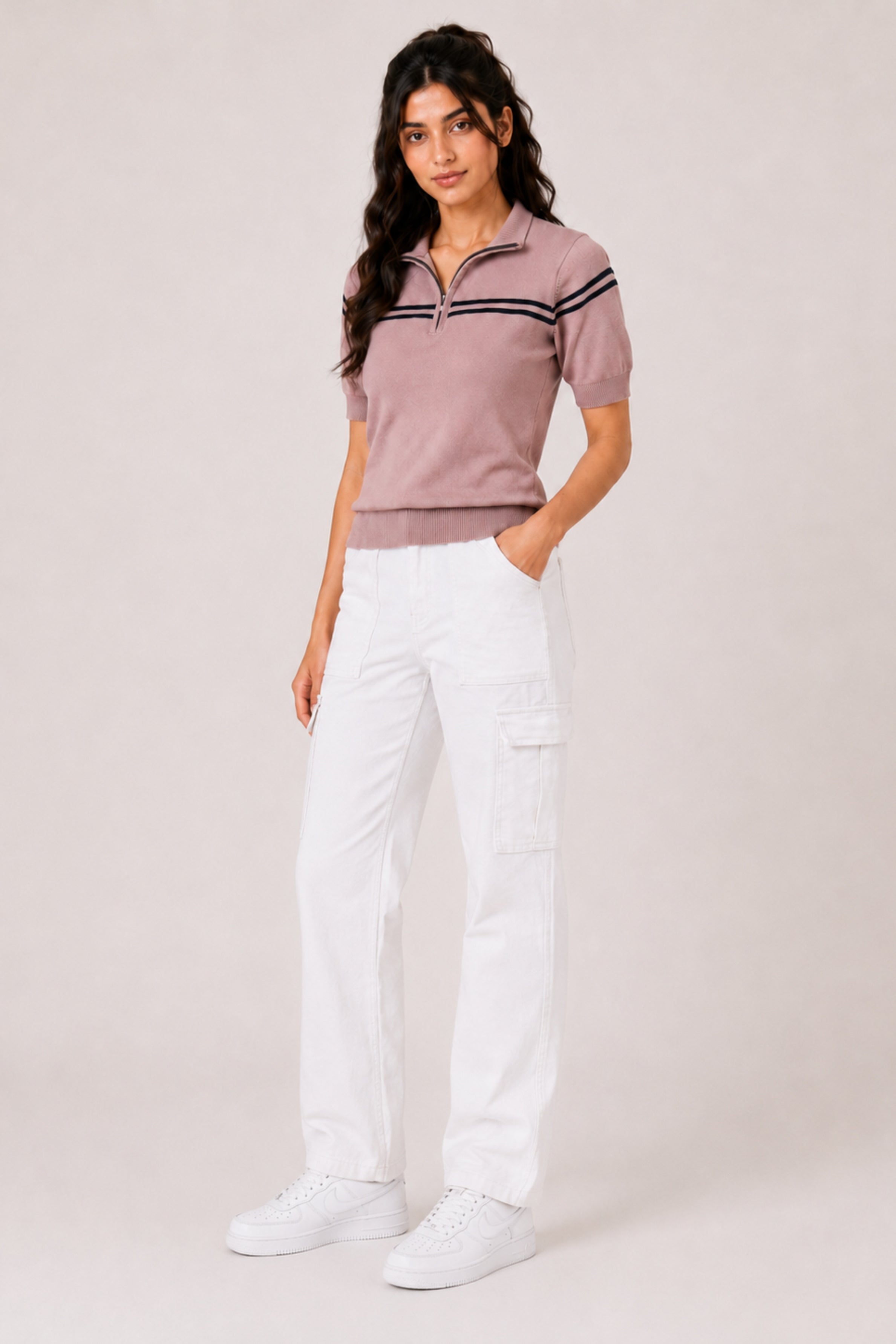 MODANO Women's Peach Half-Zip Tee