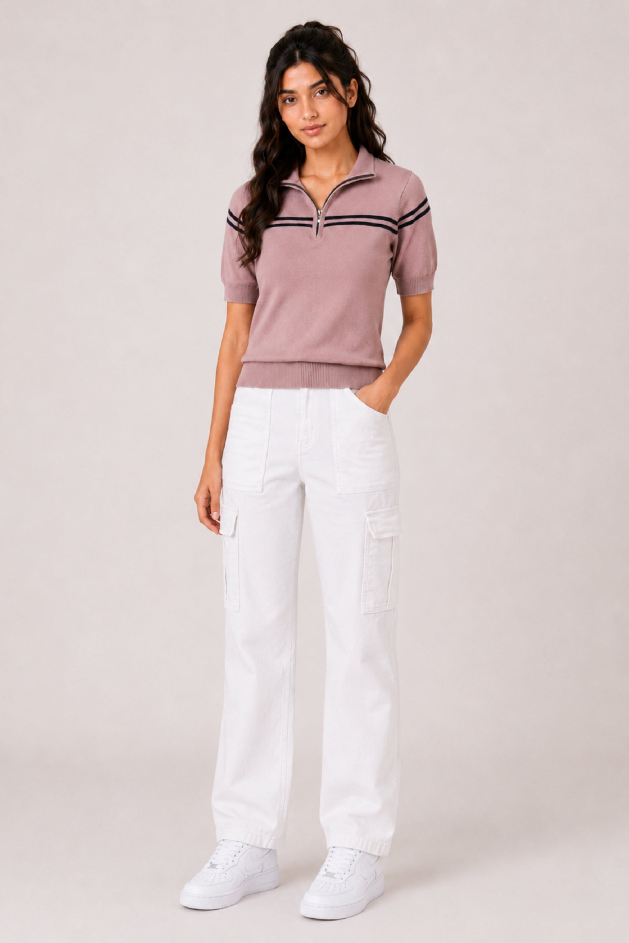 MODANO Regular Fit Half-Zip Tees - Peach