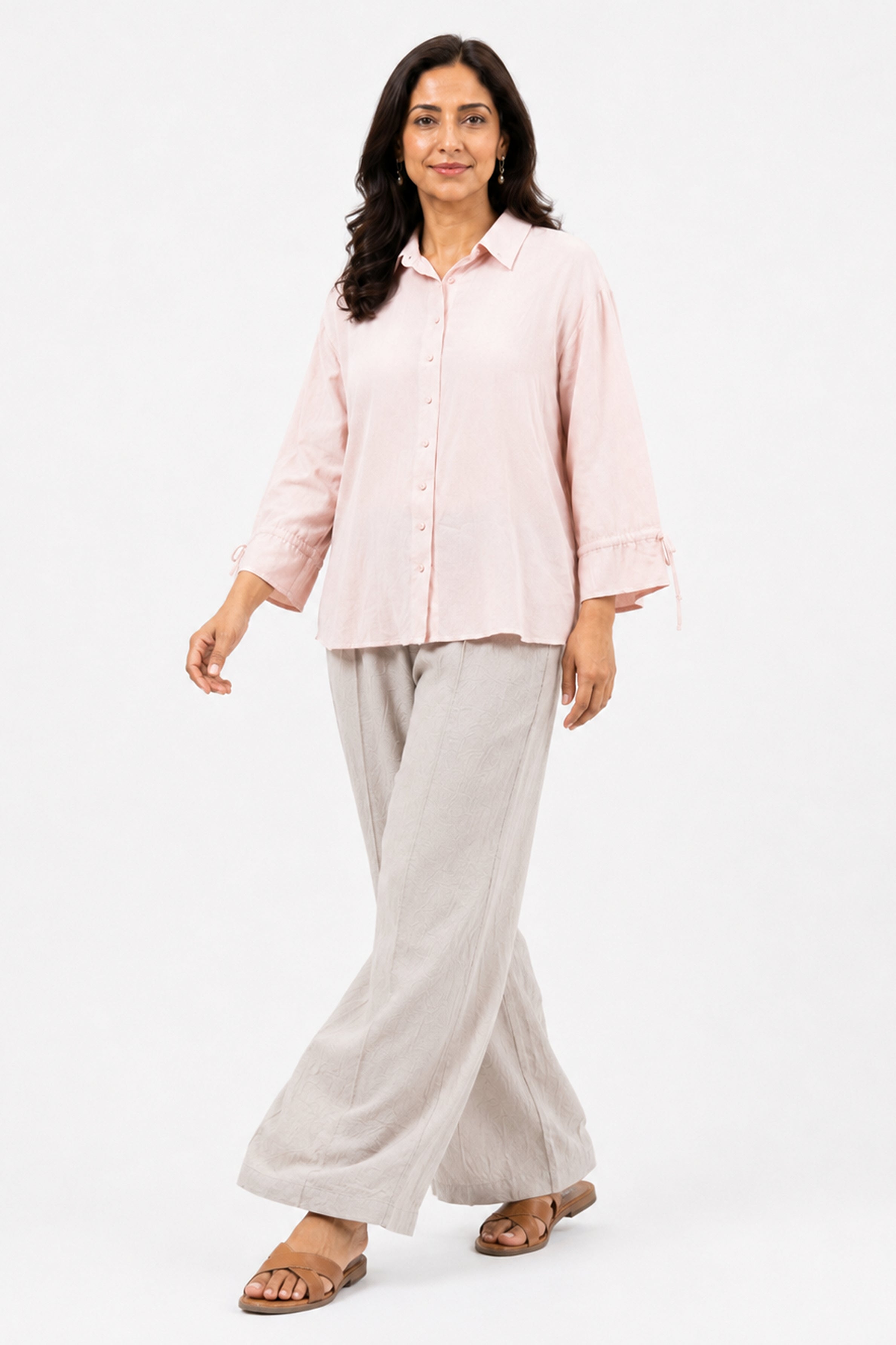 HADA Casual Relaxed Fit Button-Front Top - Rose