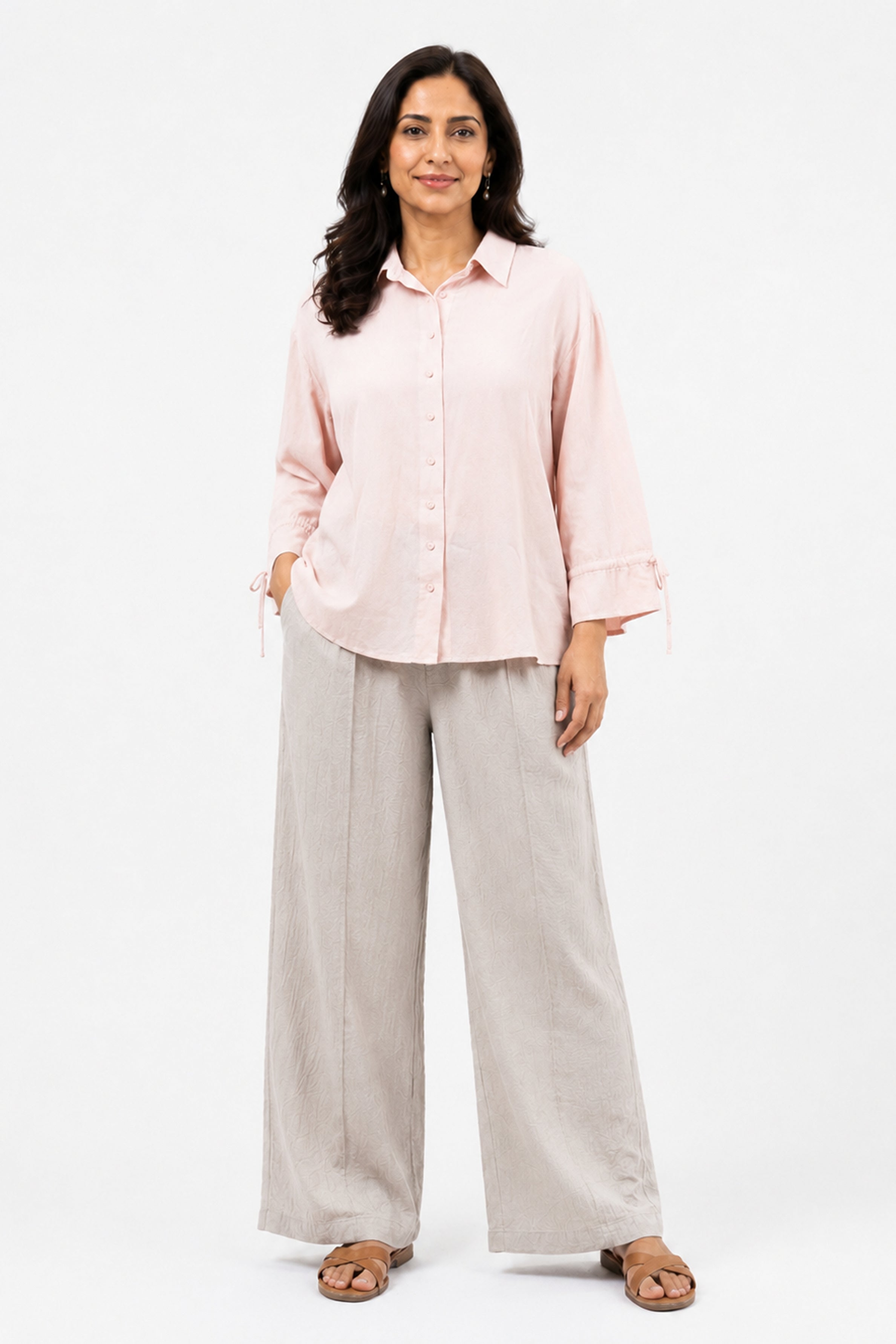 HADA Casual Relaxed Fit Button-Front Top - Rose
