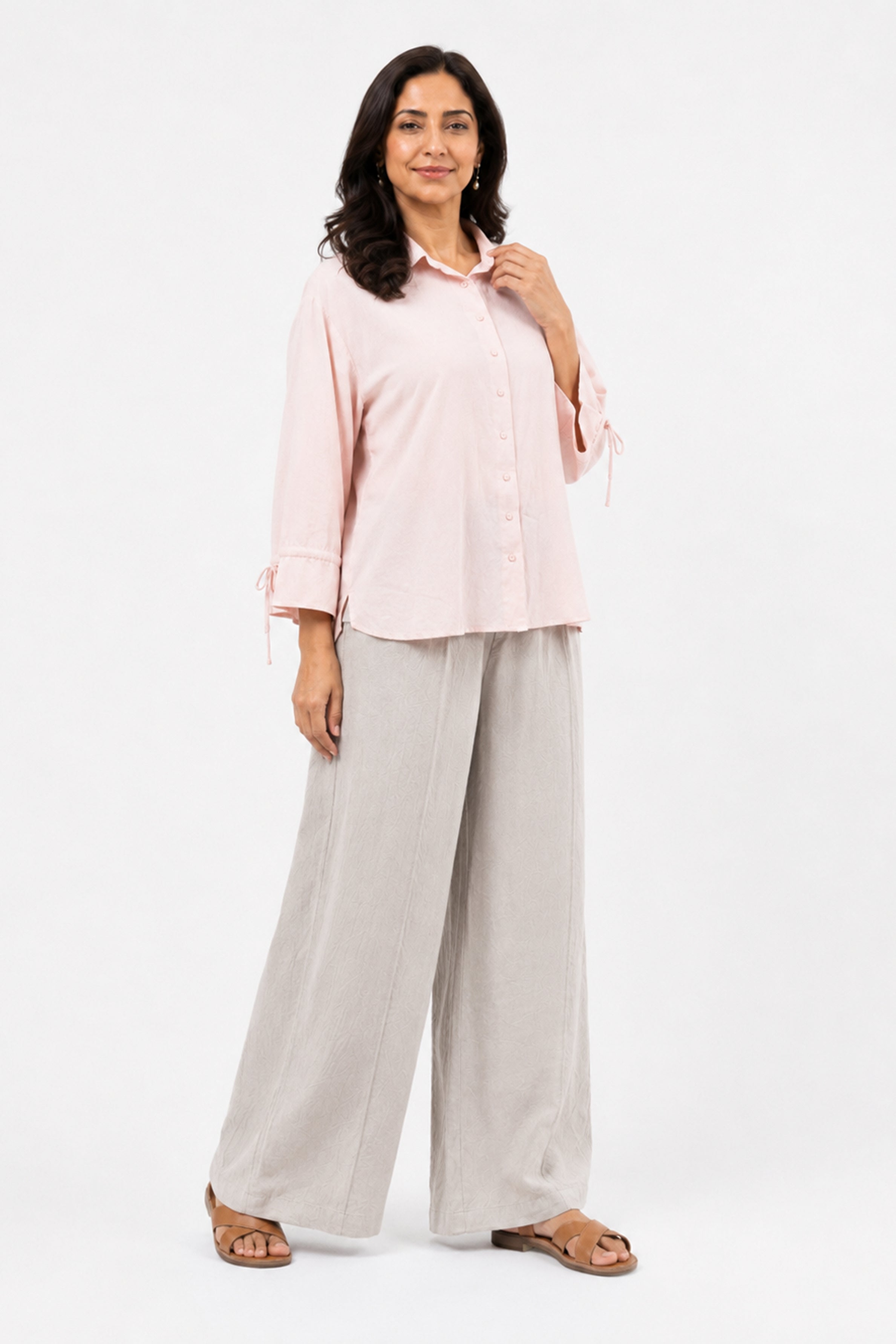 HADA Casual Relaxed Fit Button-Front Top - Rose