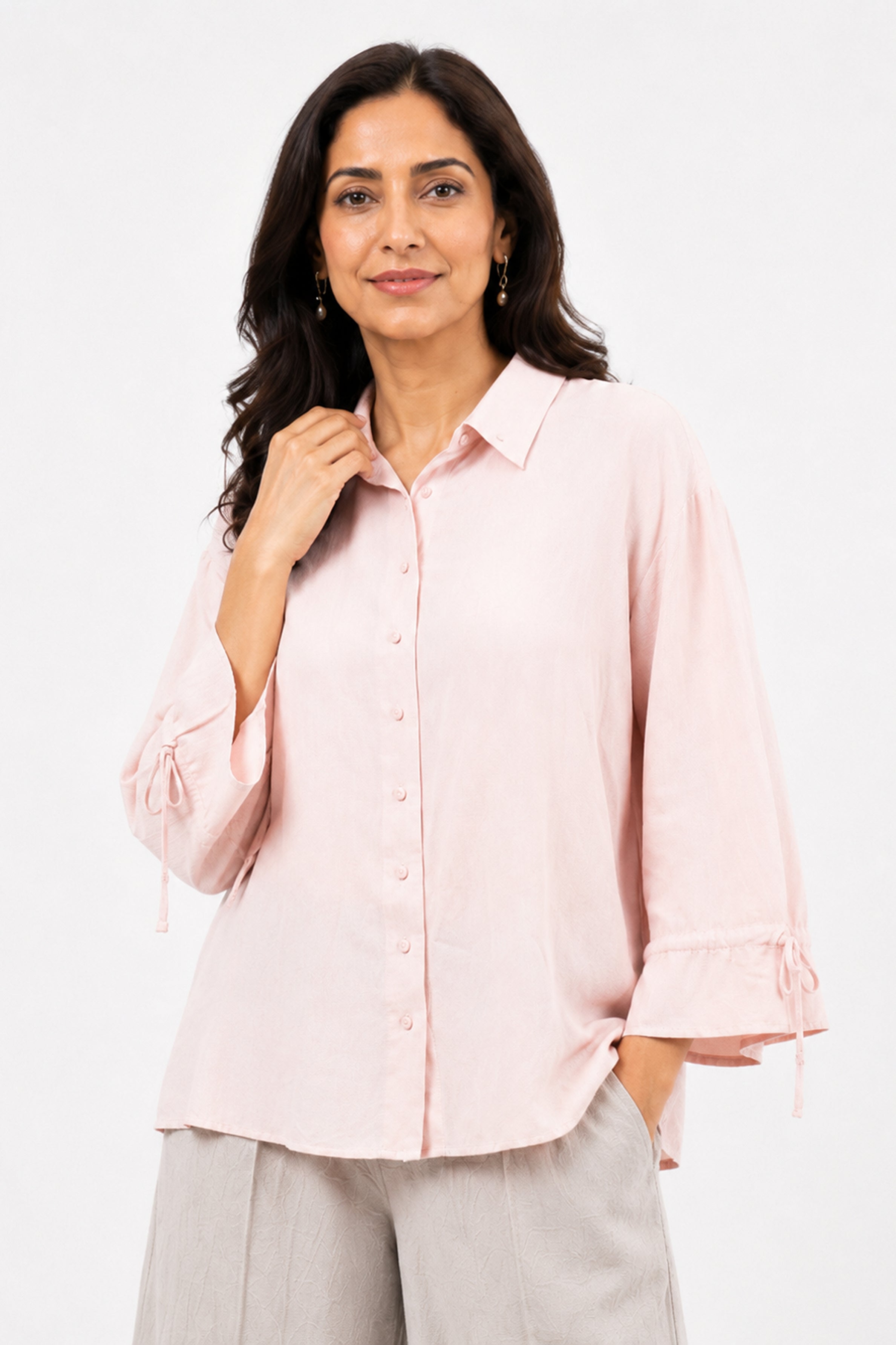 HADA Casual Relaxed Fit Button-Front Top - Rose