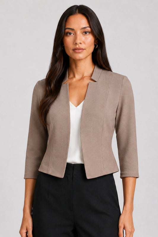 ENVOGUE women's brown formal jacket with smart tailored fit and structured silhouette