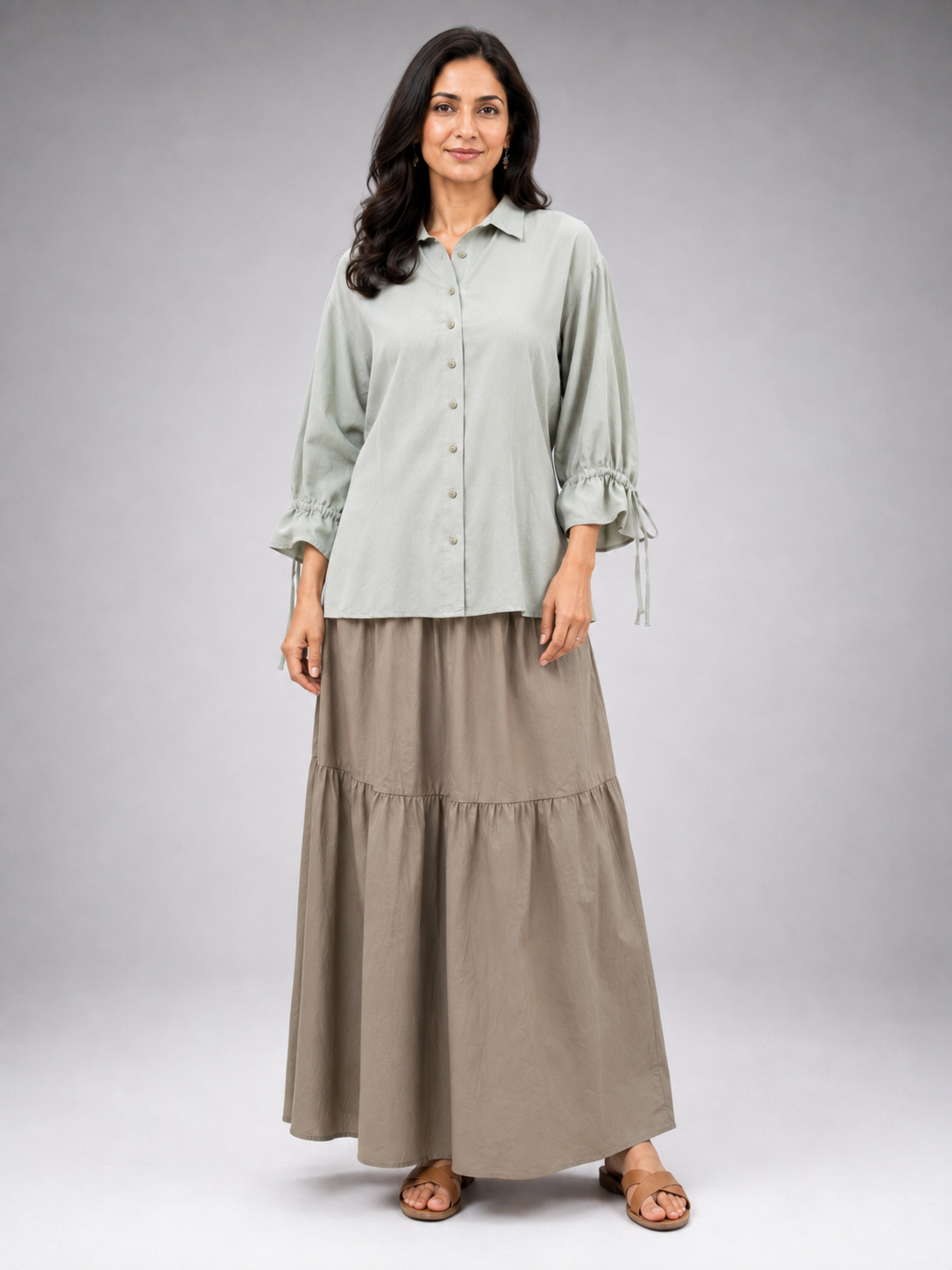 HADA Casual Relaxed Fit Long Skirt - Tan