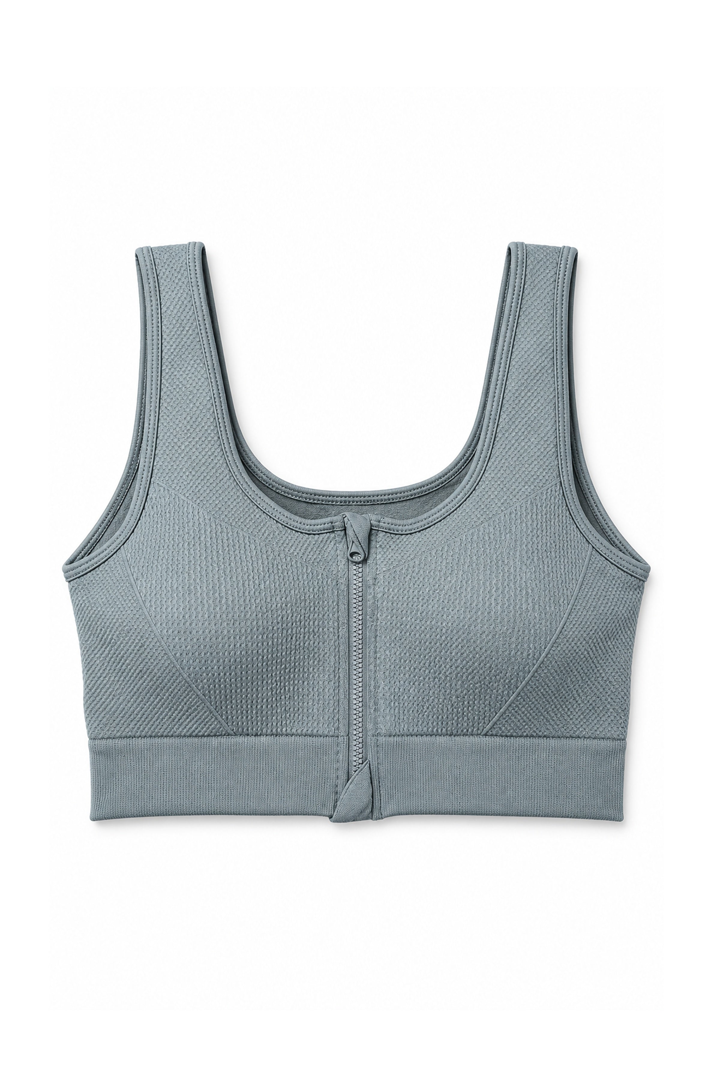 Women's Front Zip Padded Sports Bra - Grey