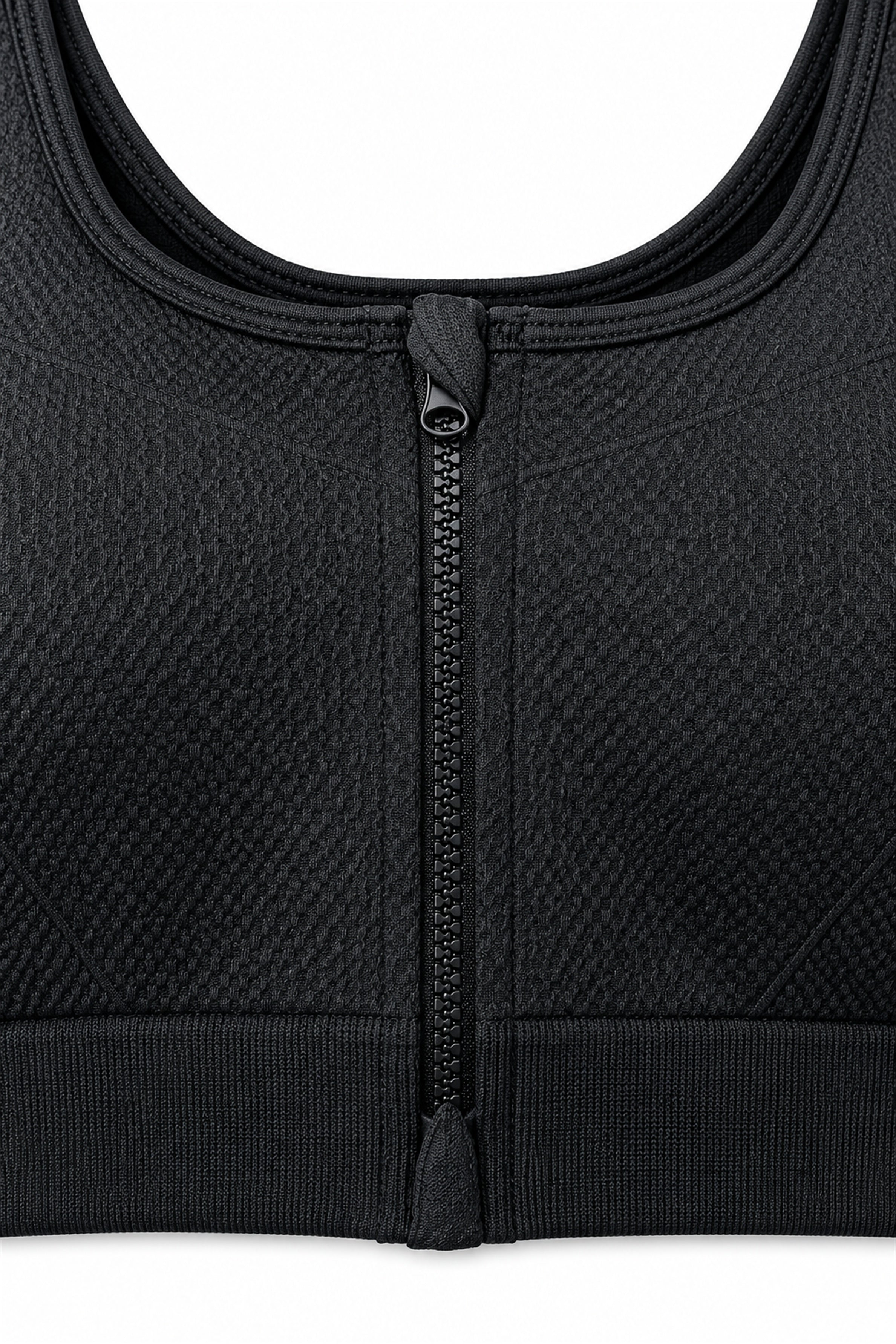 Women's Front Zip Padded Sports Bra - Black