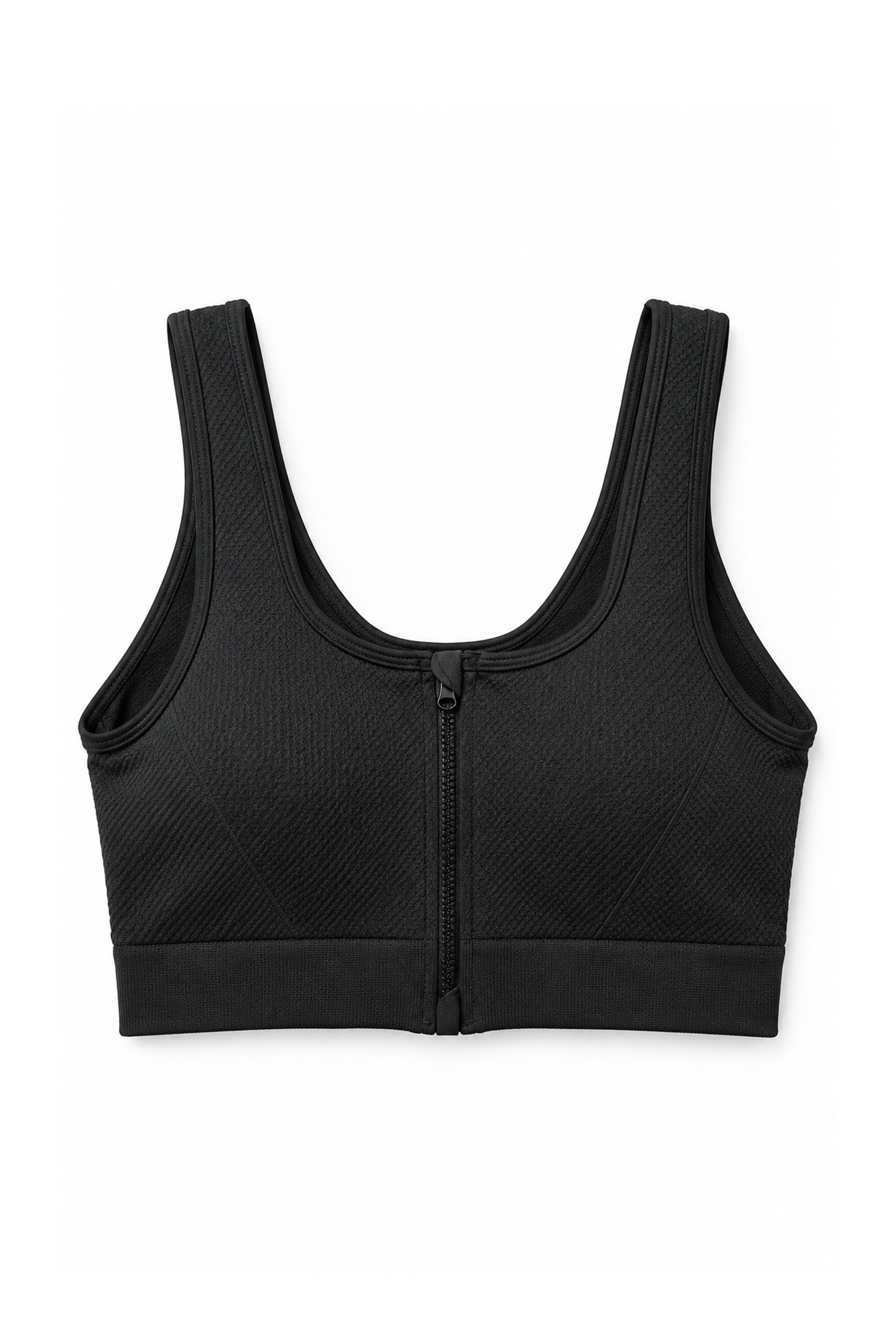 Women's Front Zip Padded Sports Bra - Black