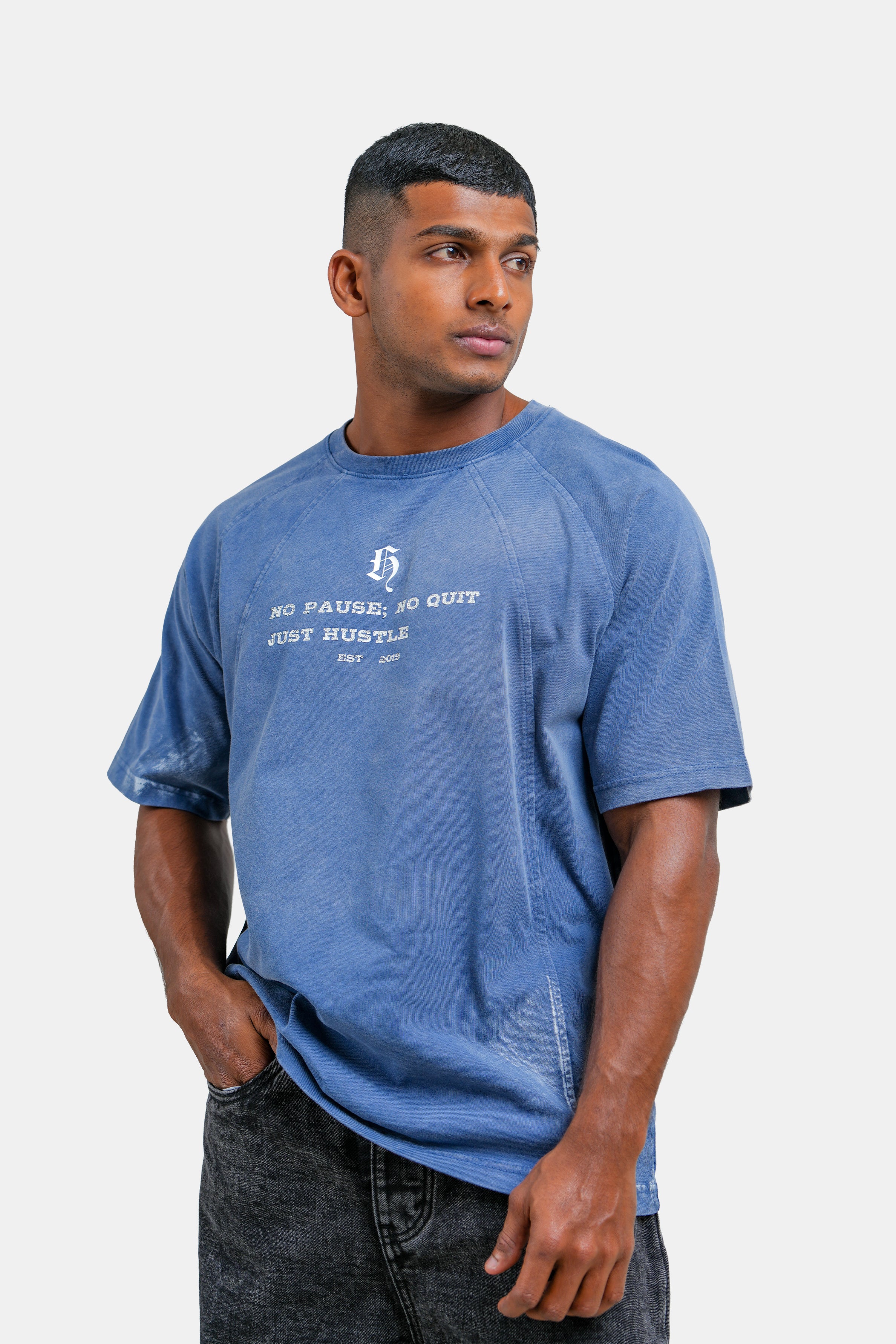 Hustle Men's Crew Neck T-Shirt - Black, Indigo & Khaki