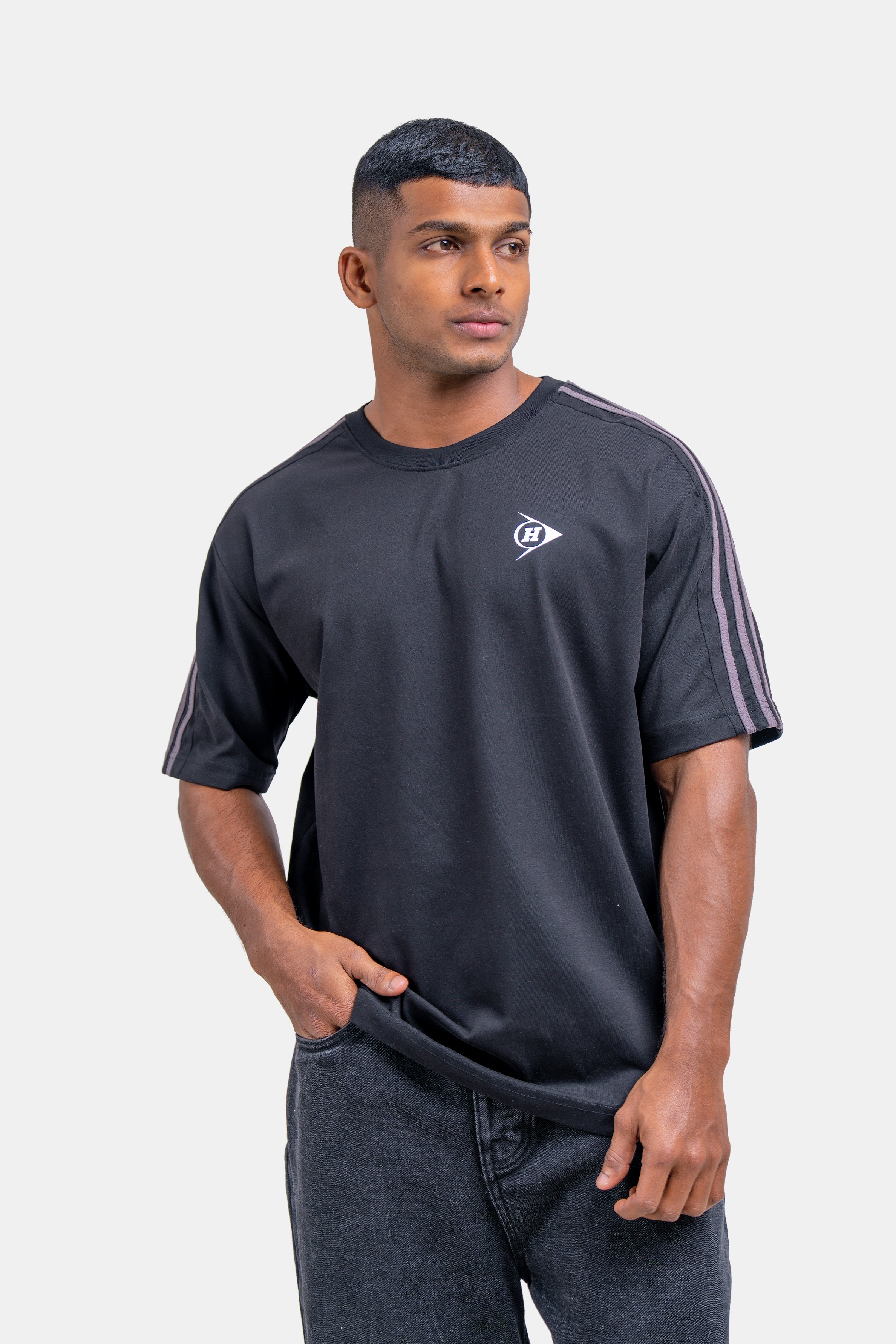 Hustle Men's Printed Crew Neck T-Shirt - Black