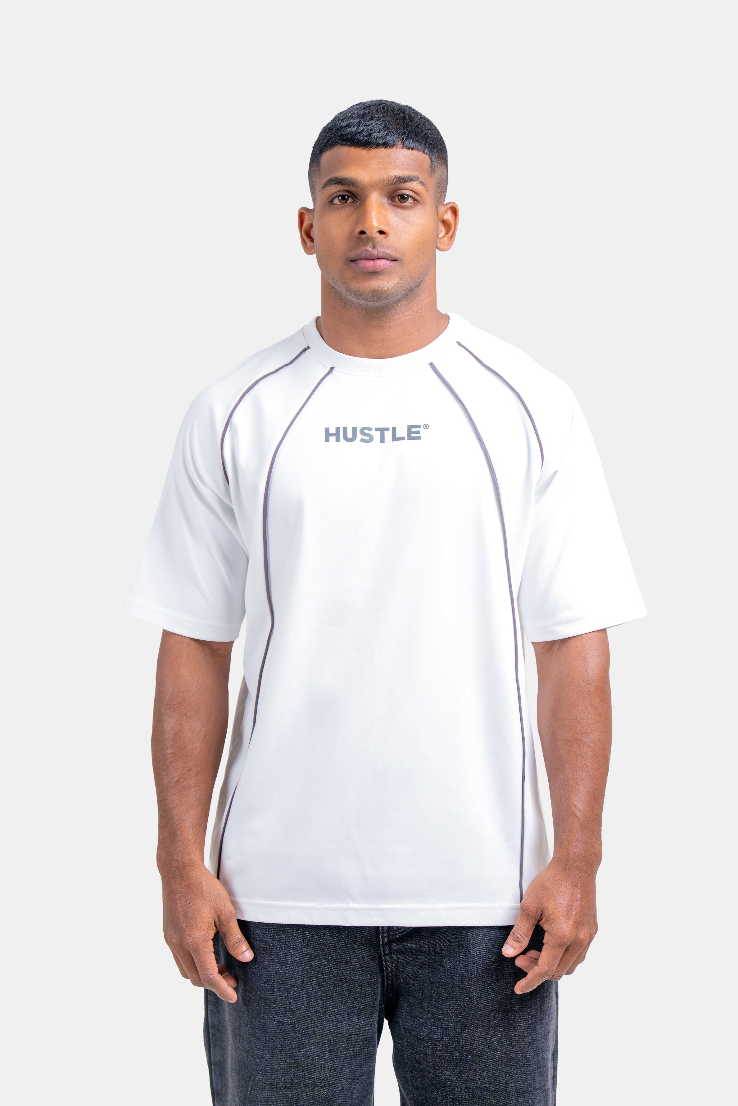 Hustle Men's Crew Neck T-Shirt - White & Black