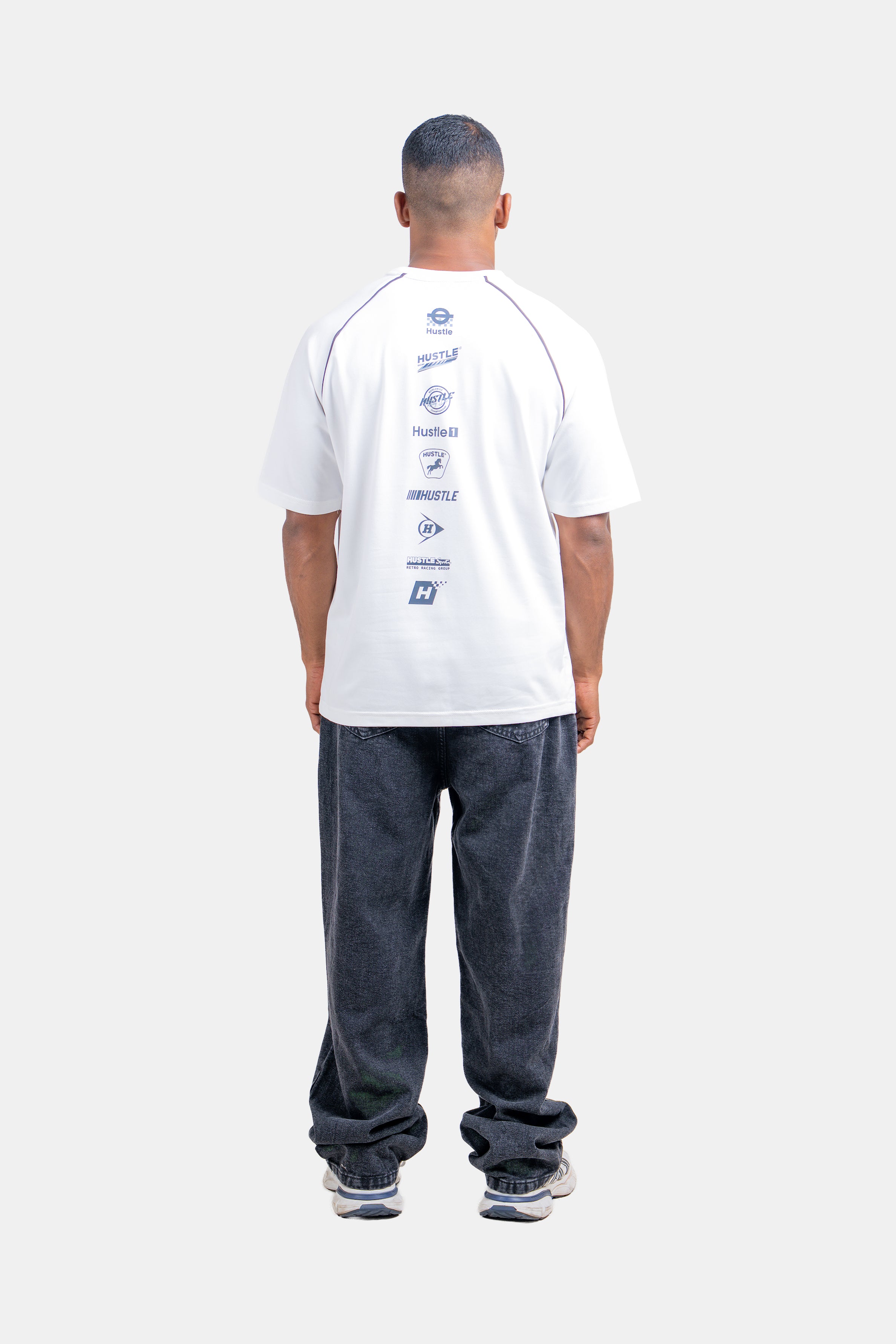 Hustle Men's Crew Neck T-Shirt - White & Black