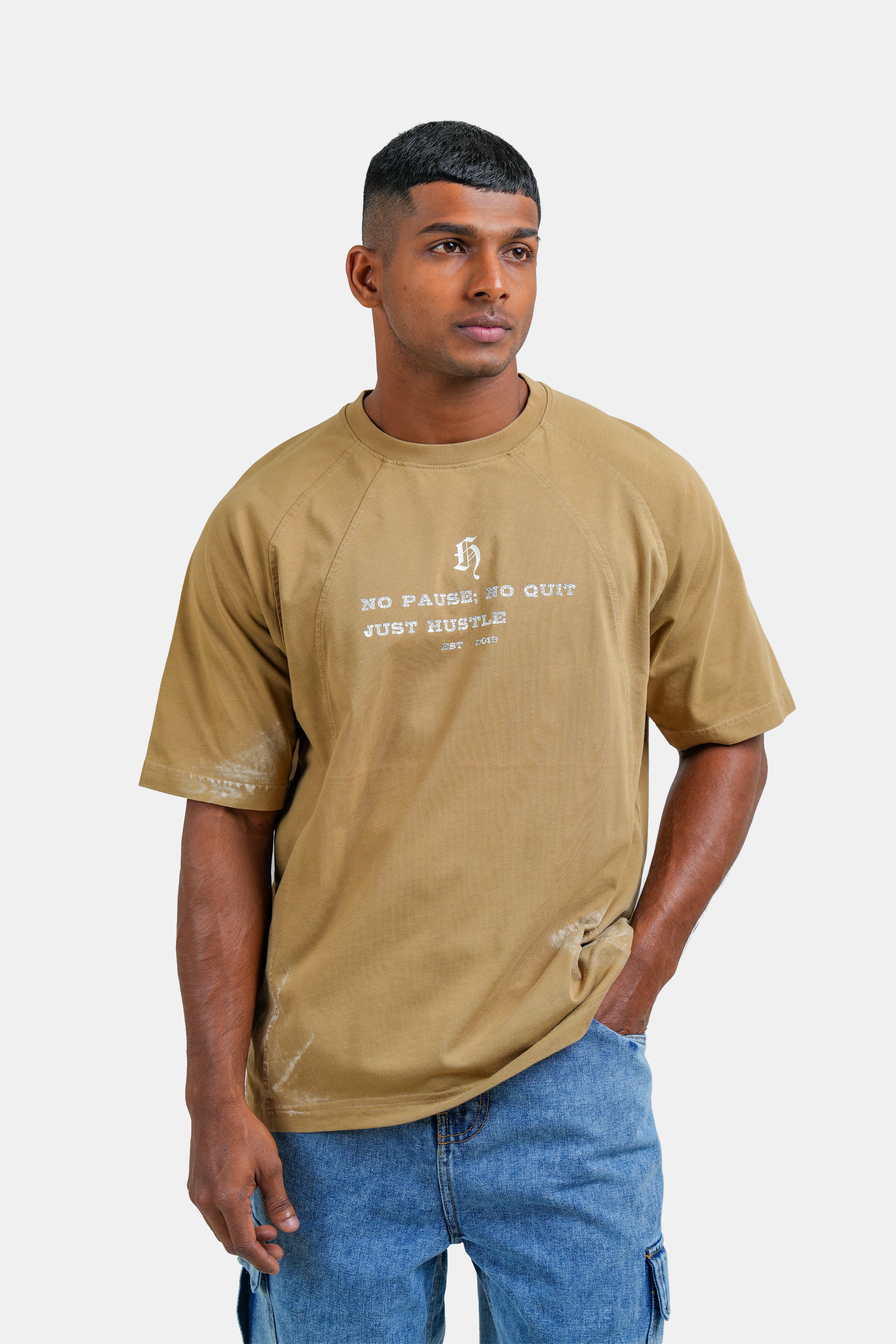 Hustle Men's Crew Neck T-Shirt - Black, Indigo & Khaki
