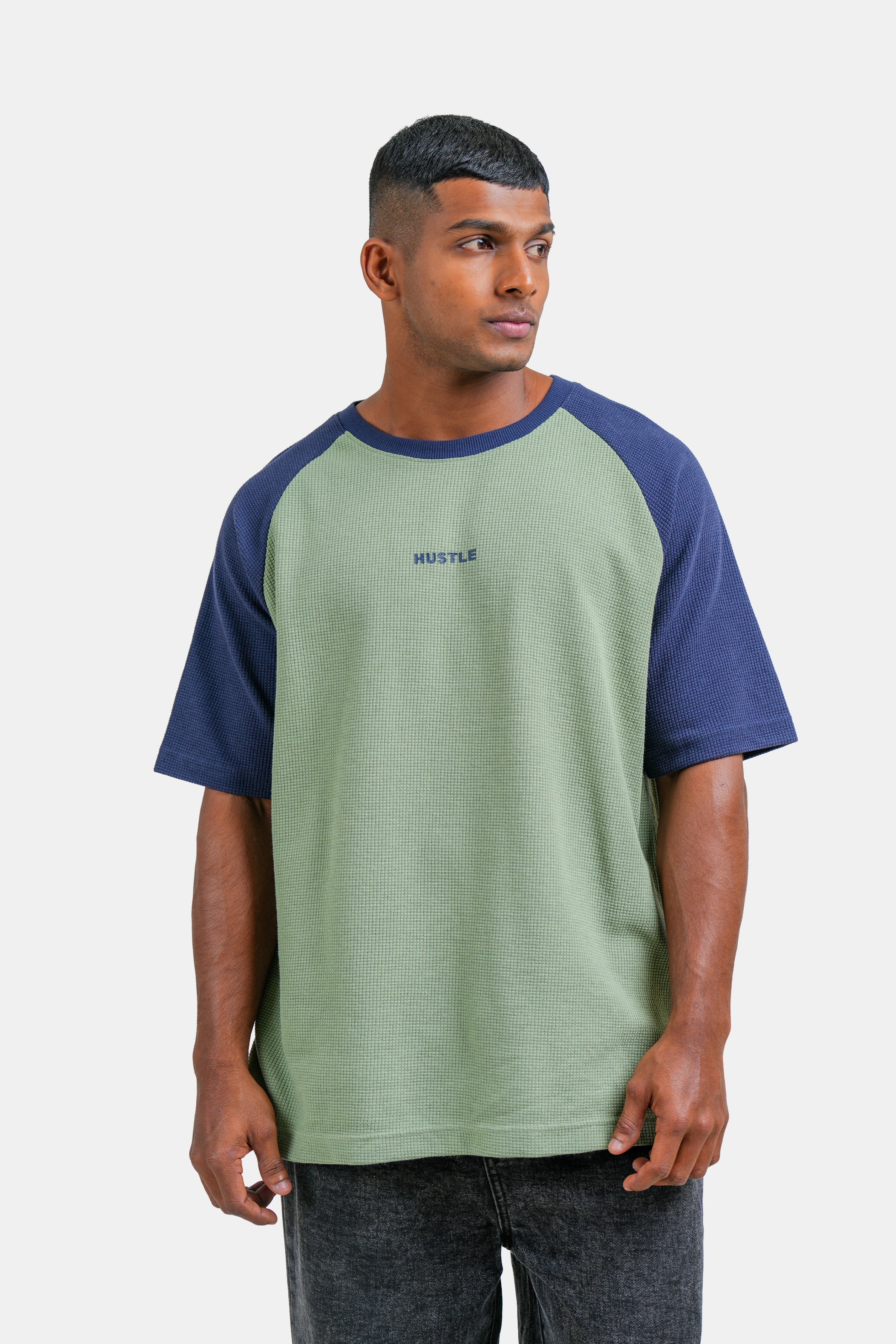Hustle Men's Crew Neck T-Shirt - Cloud Dancer, Naval Academy & Green