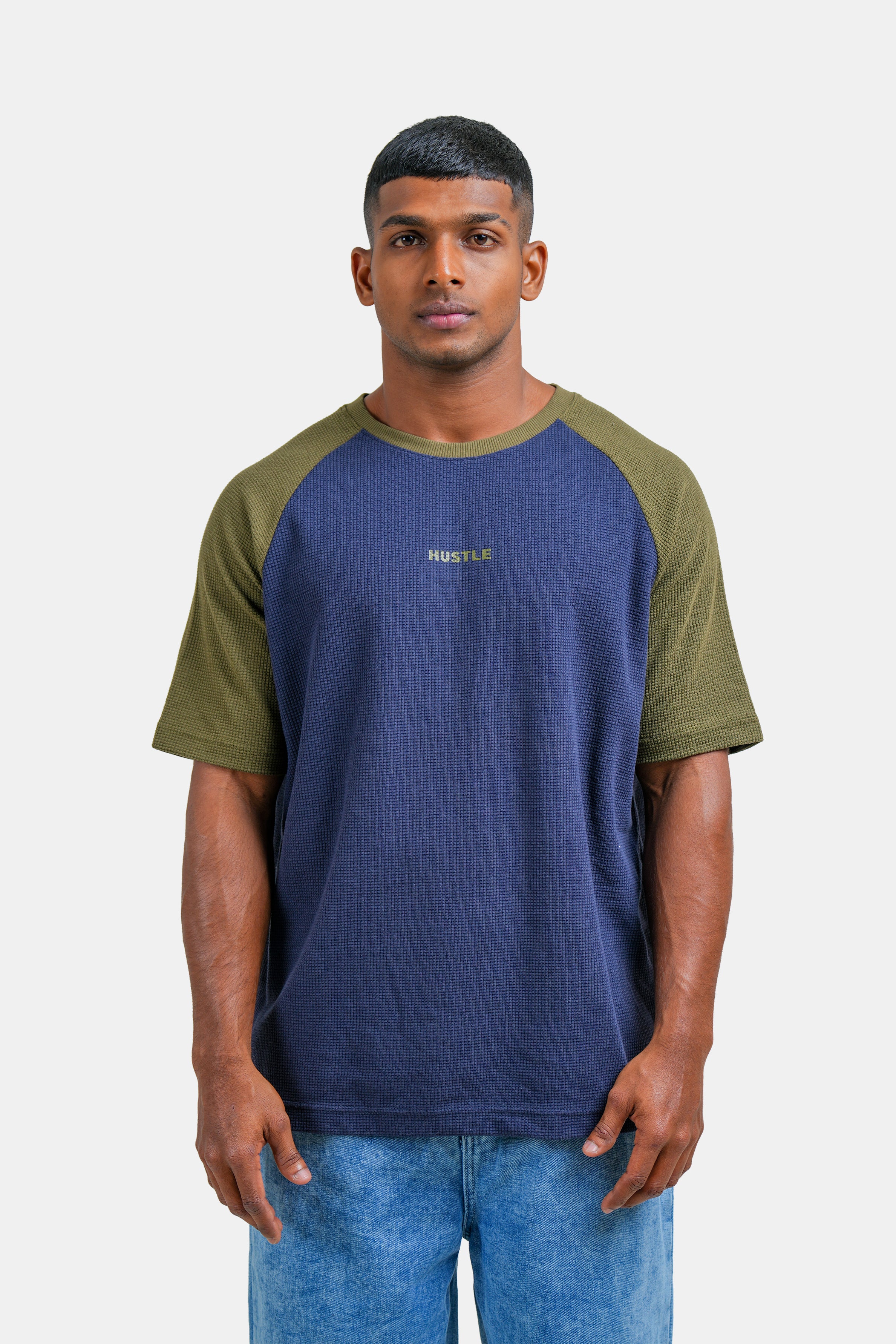 Hustle Men's Crew Neck T-Shirt - Cloud Dancer, Naval Academy & Green