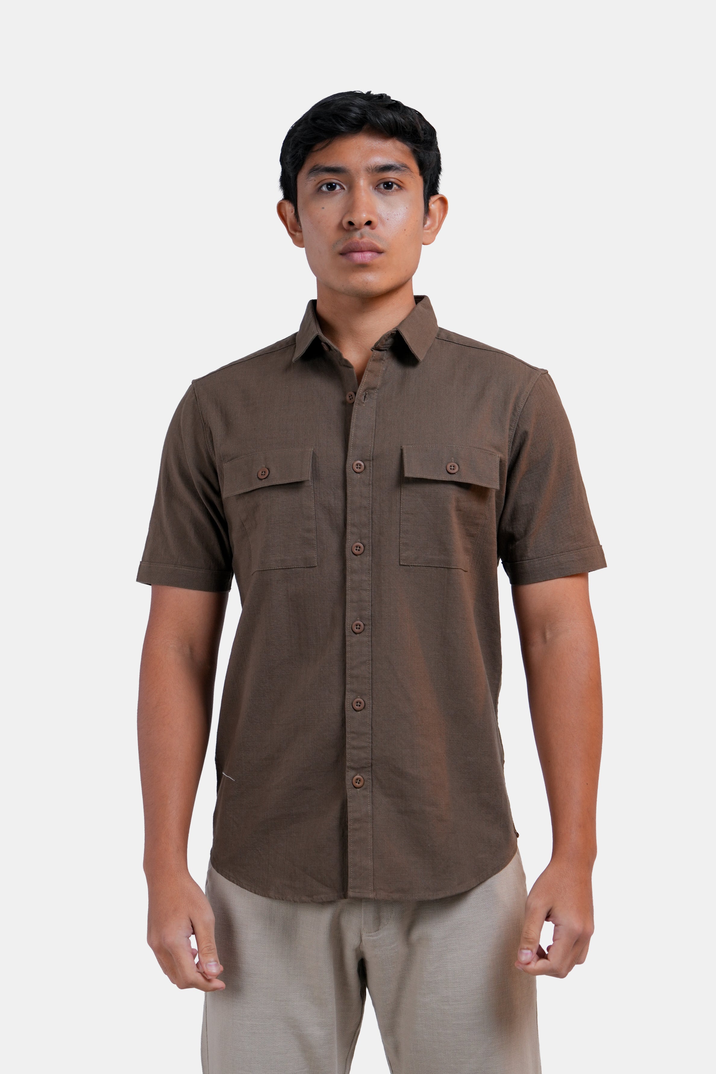 King Street Men's Double-Pocket Linen Shirt