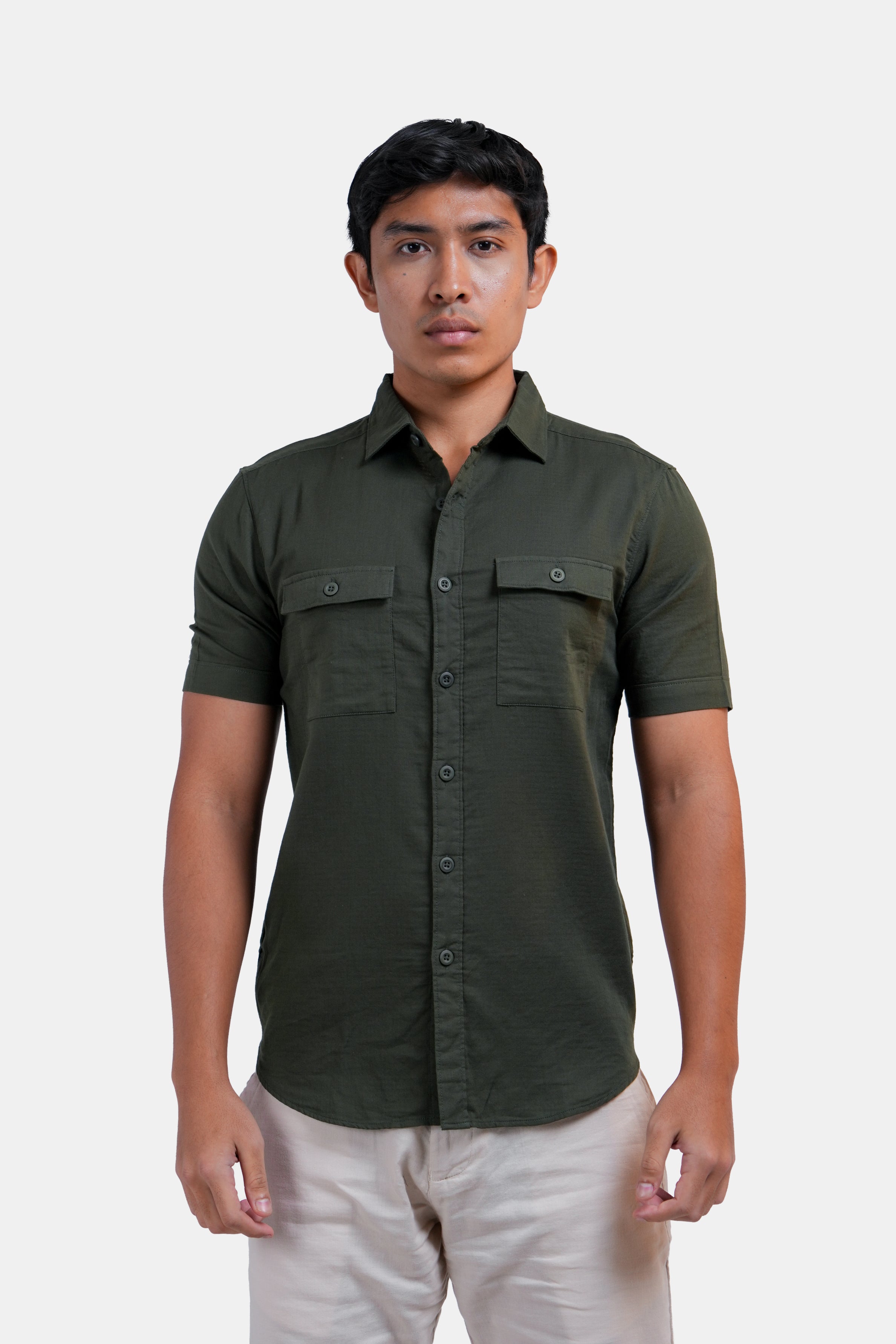 King Street Men's Double-Pocket Linen Shirt