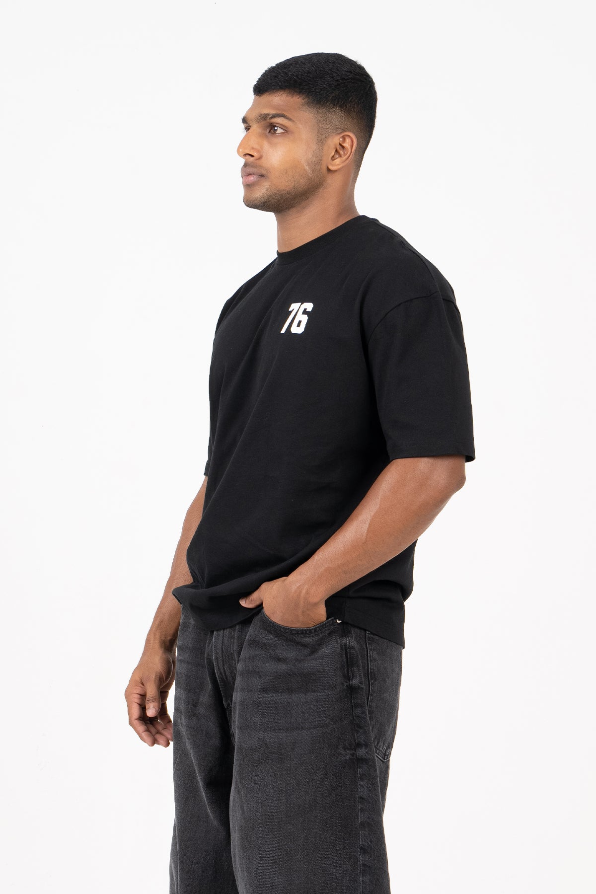 Hustle NO.76 Backprint Relax Fit Casual T-Shirt