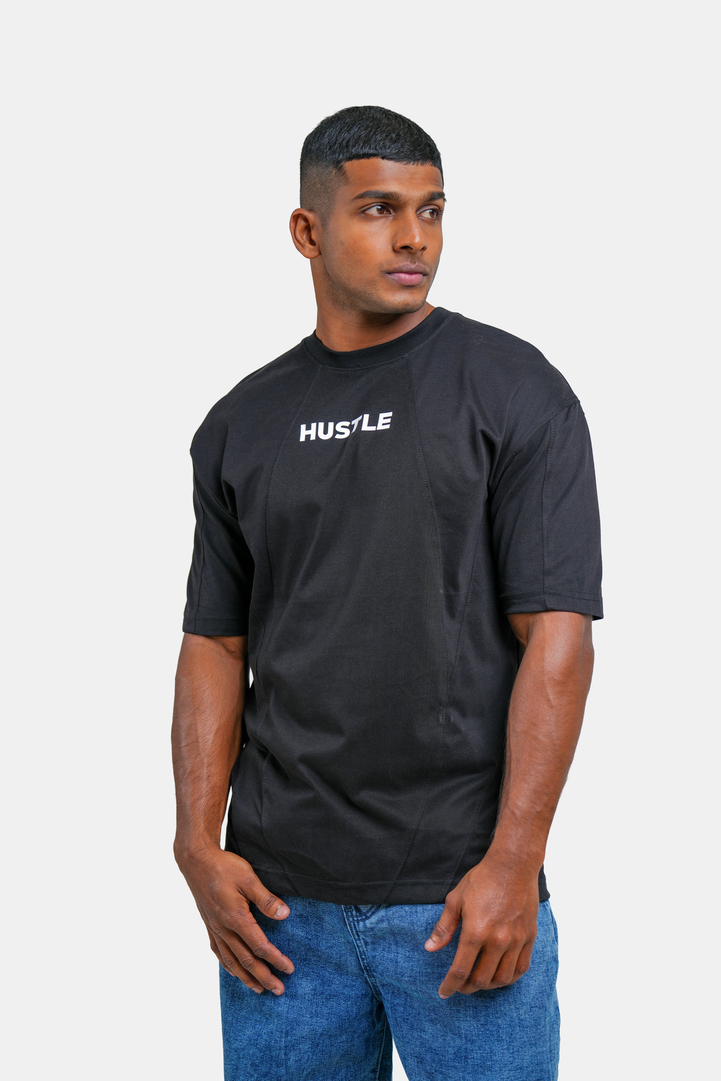 Hustle Men's Crew Neck T-Shirt - White & Black