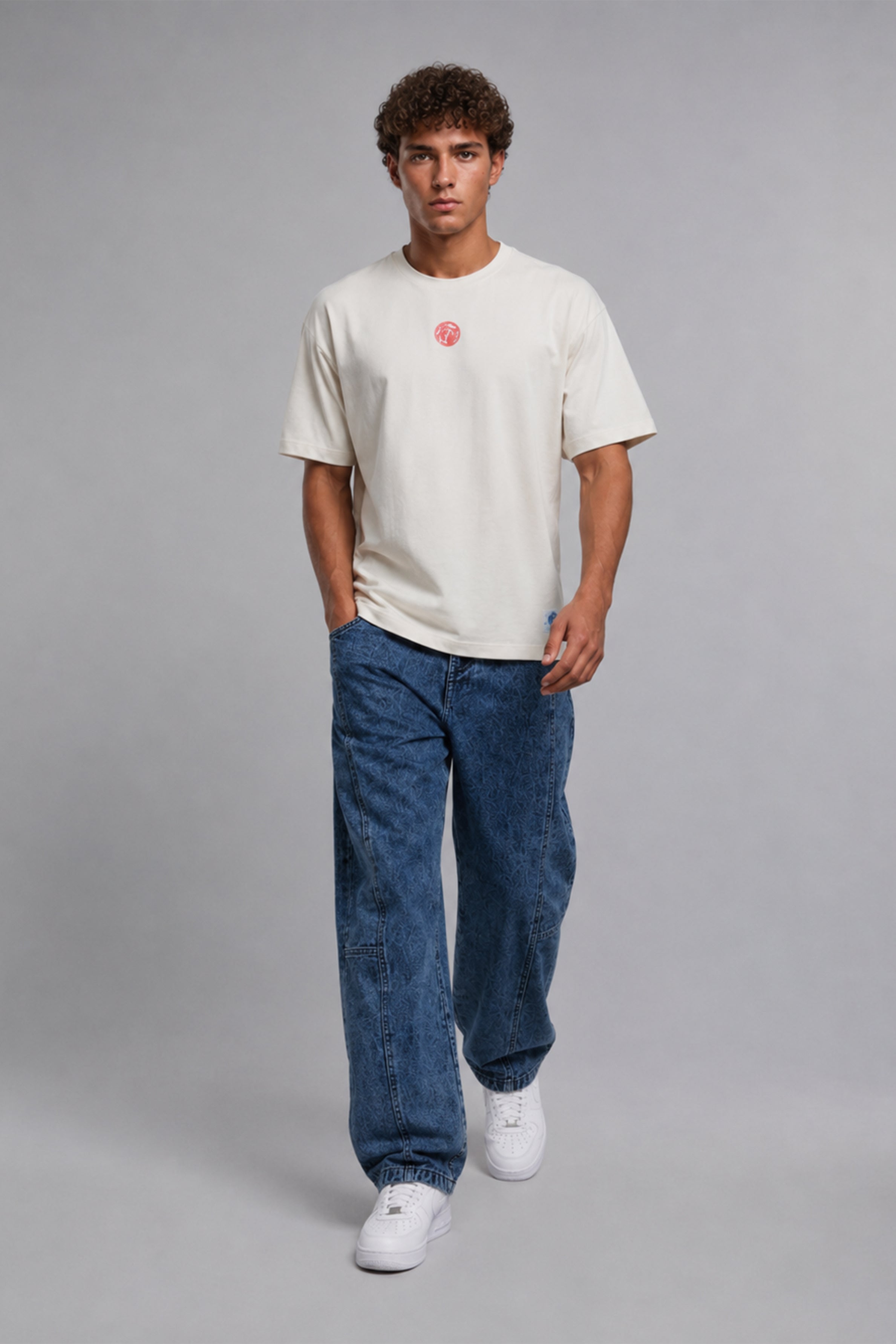 HUSTLE Men's Oversized  T-Shirt - Cream