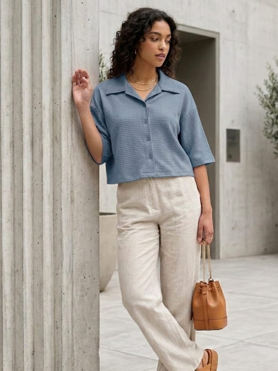MODANO Ladies Casual Crop Top - Blue