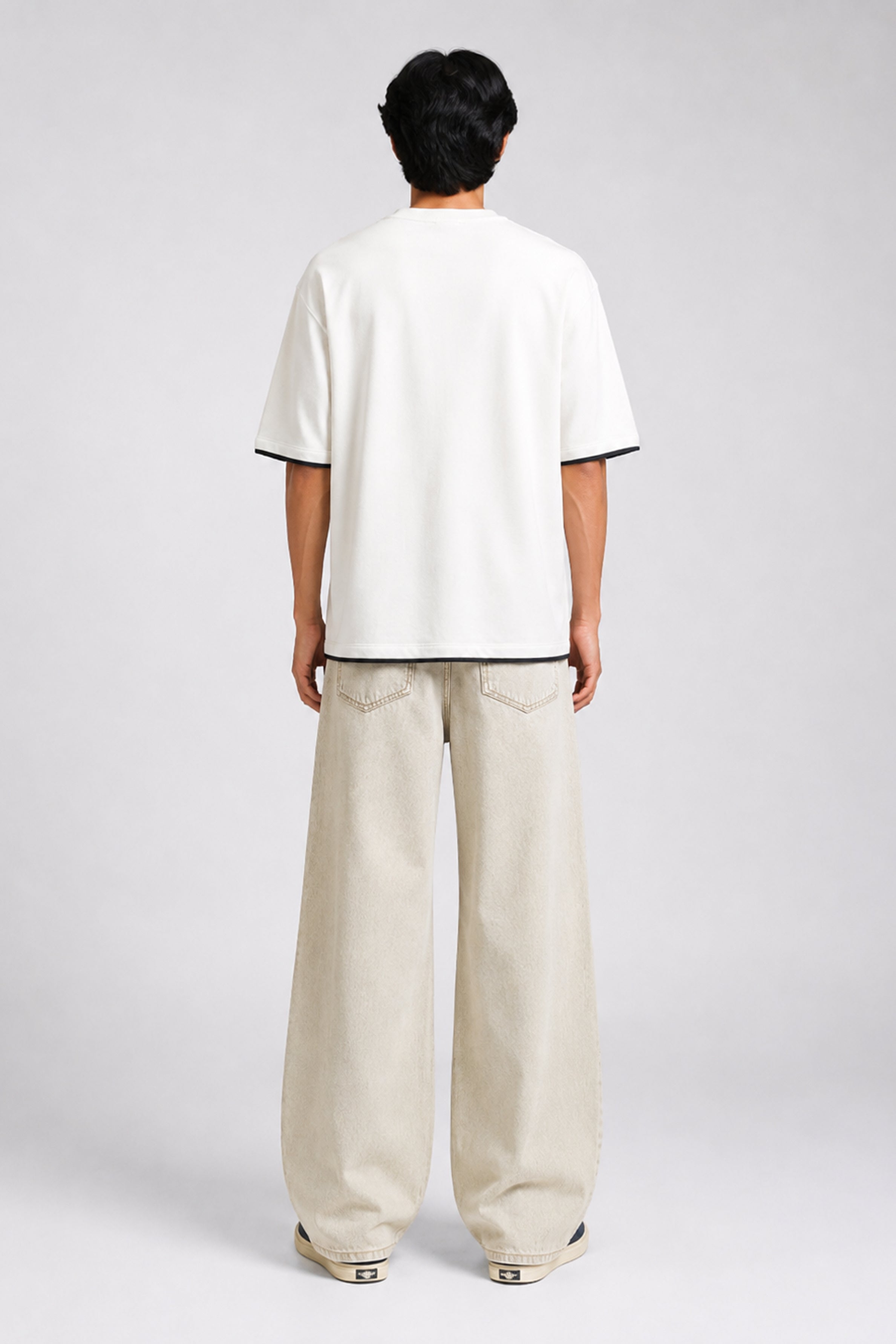 HUSTLE Men's Crew Neck Oversized Tees - White