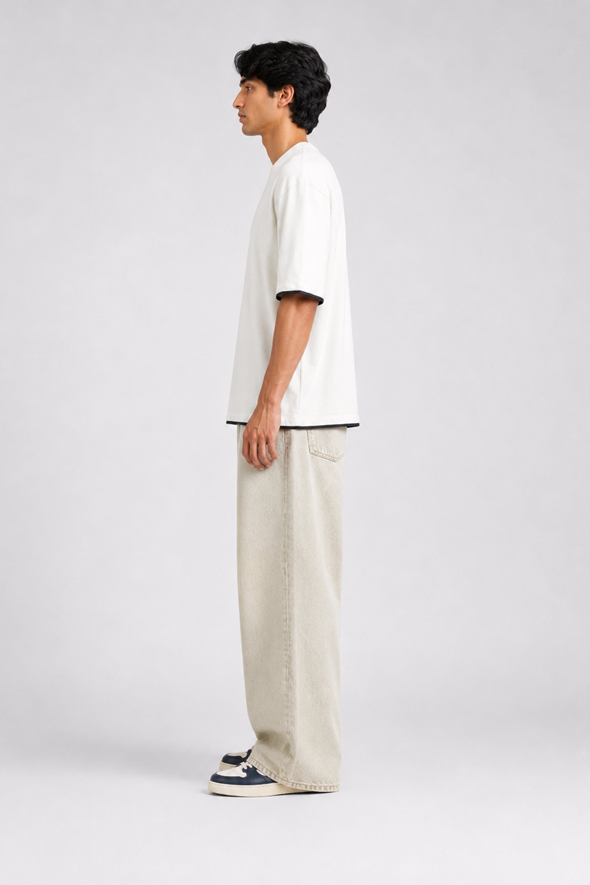 HUSTLE Men's Crew Neck Oversized Tees - White