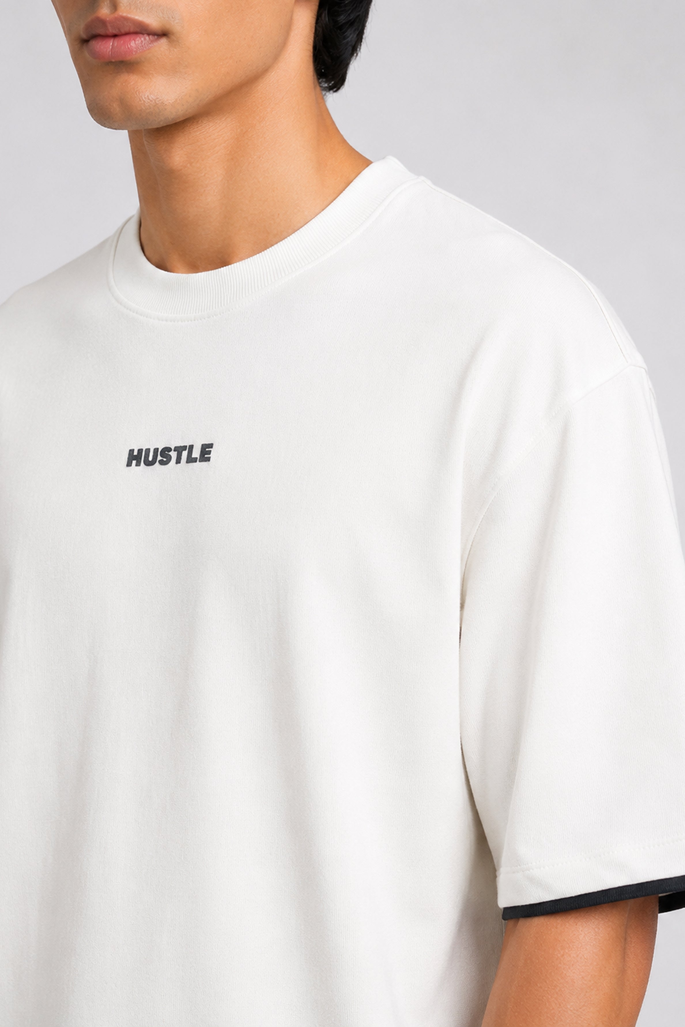HUSTLE Men's Crew Neck Oversized Tees - White
