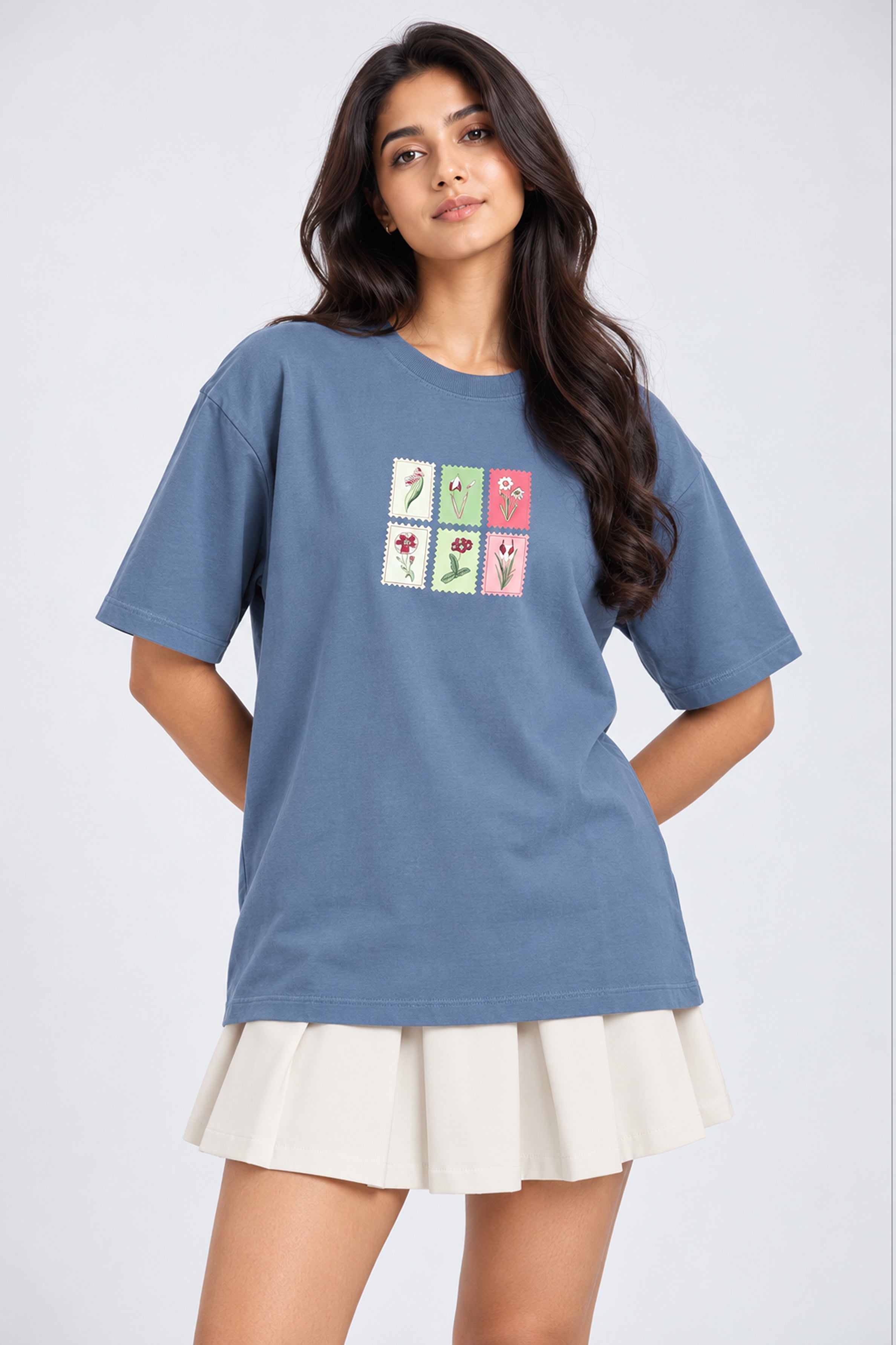 BASIC DROP MODANO Women's Oversized Tees - Dark Blue