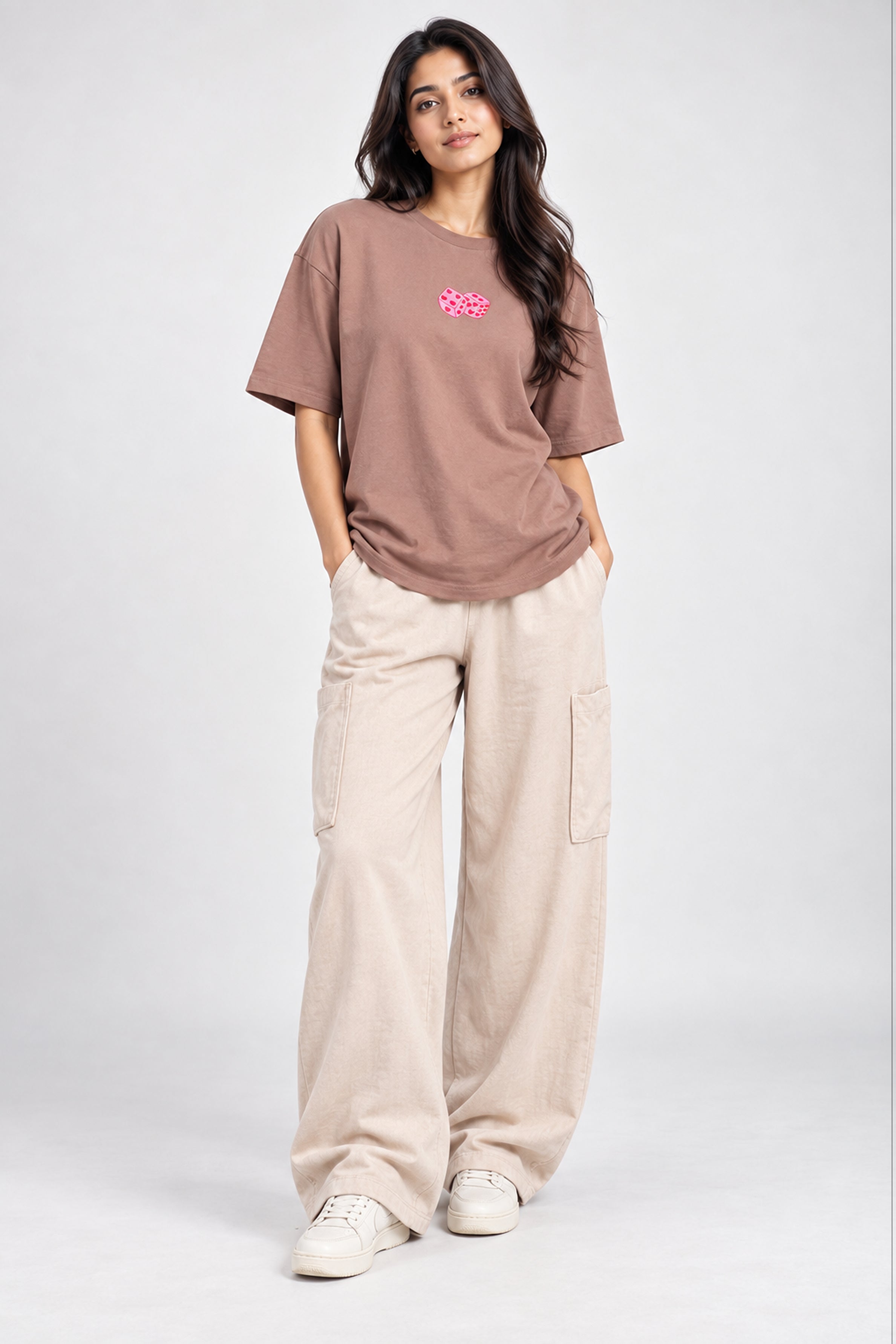 BASIC DROP MODANO Women's Oversized  Tees - Pink