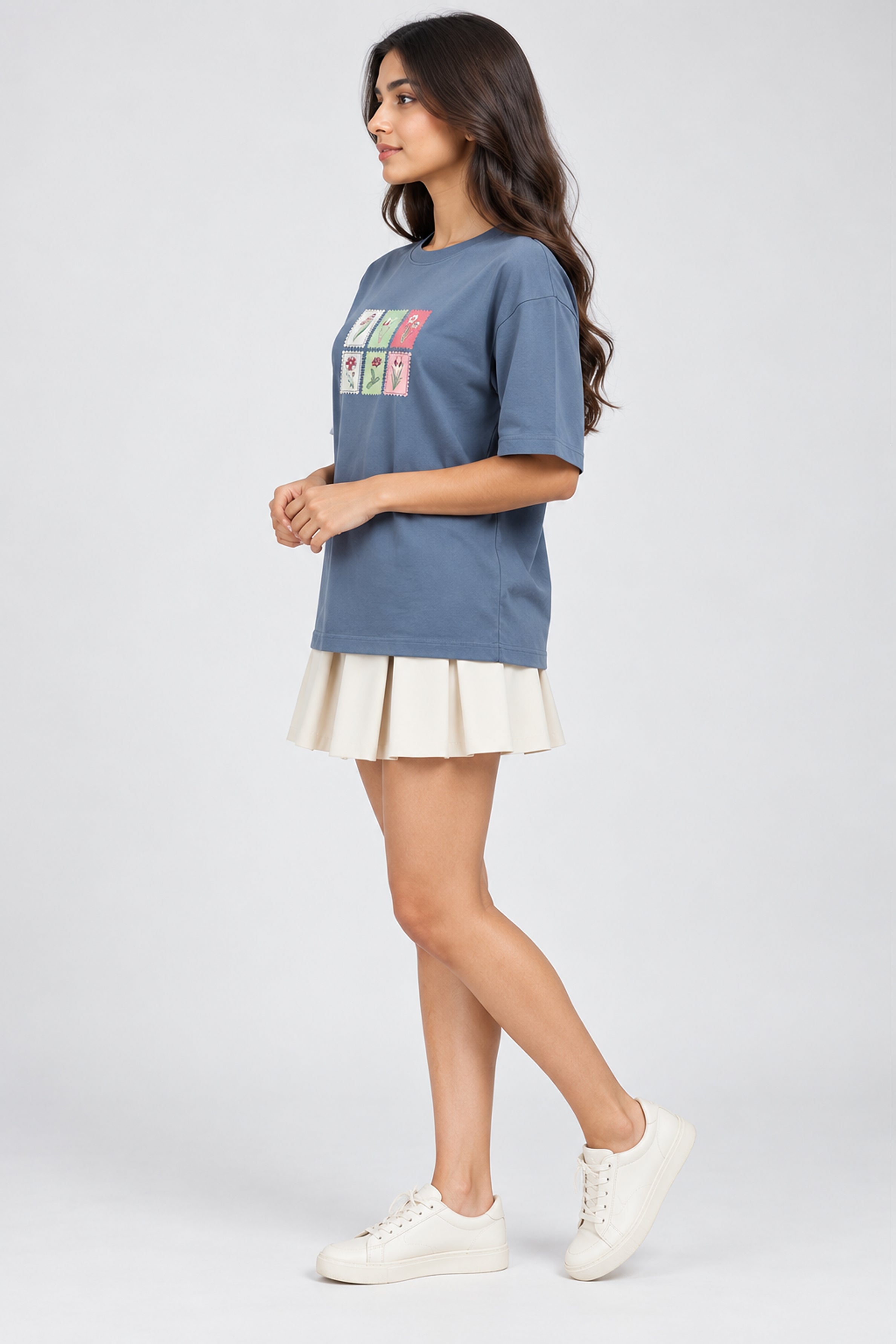 BASIC DROP MODANO Women's Oversized Tees - Dark Blue