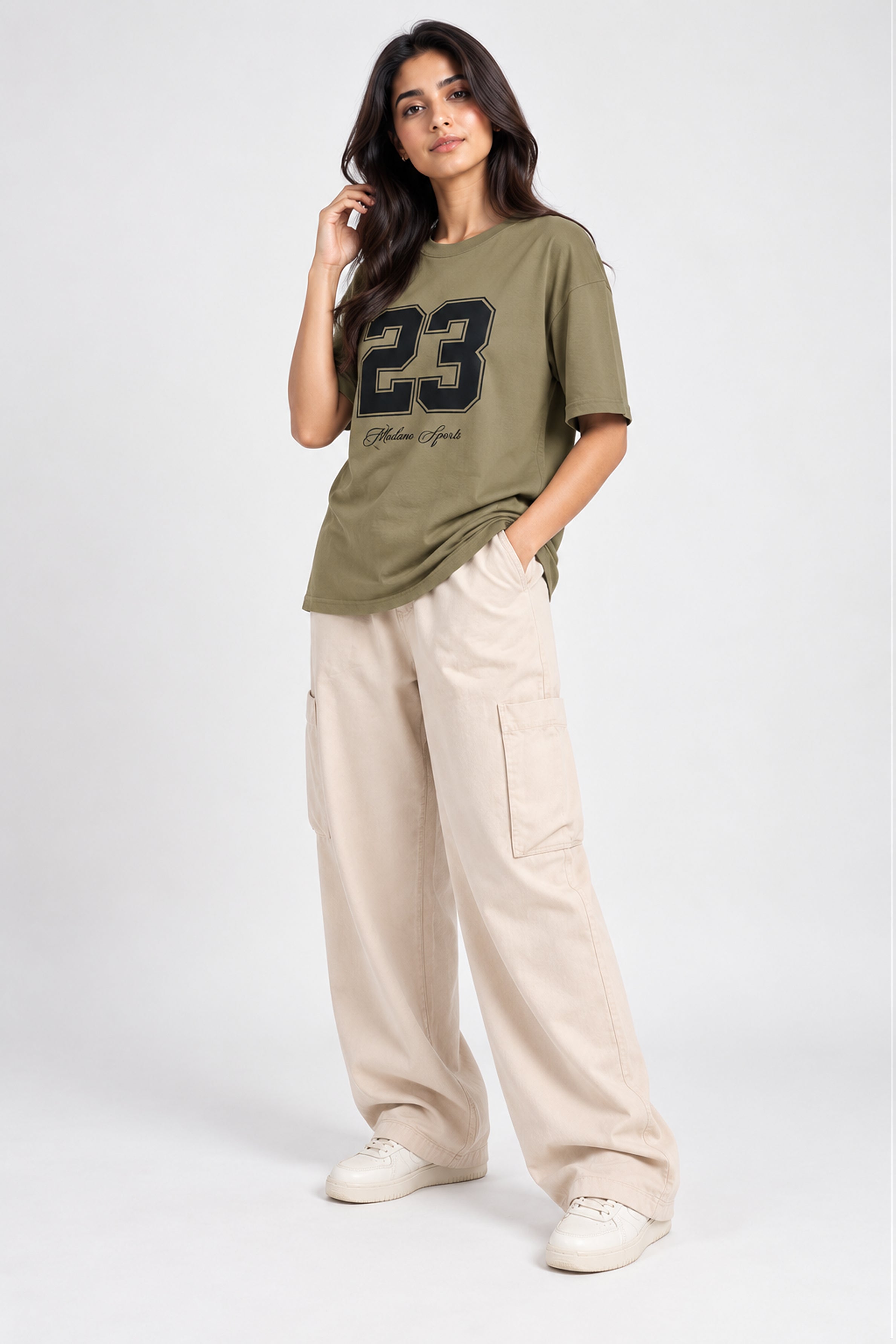 BASIC DROP MODANO Women's Oversized Tees - Khaki