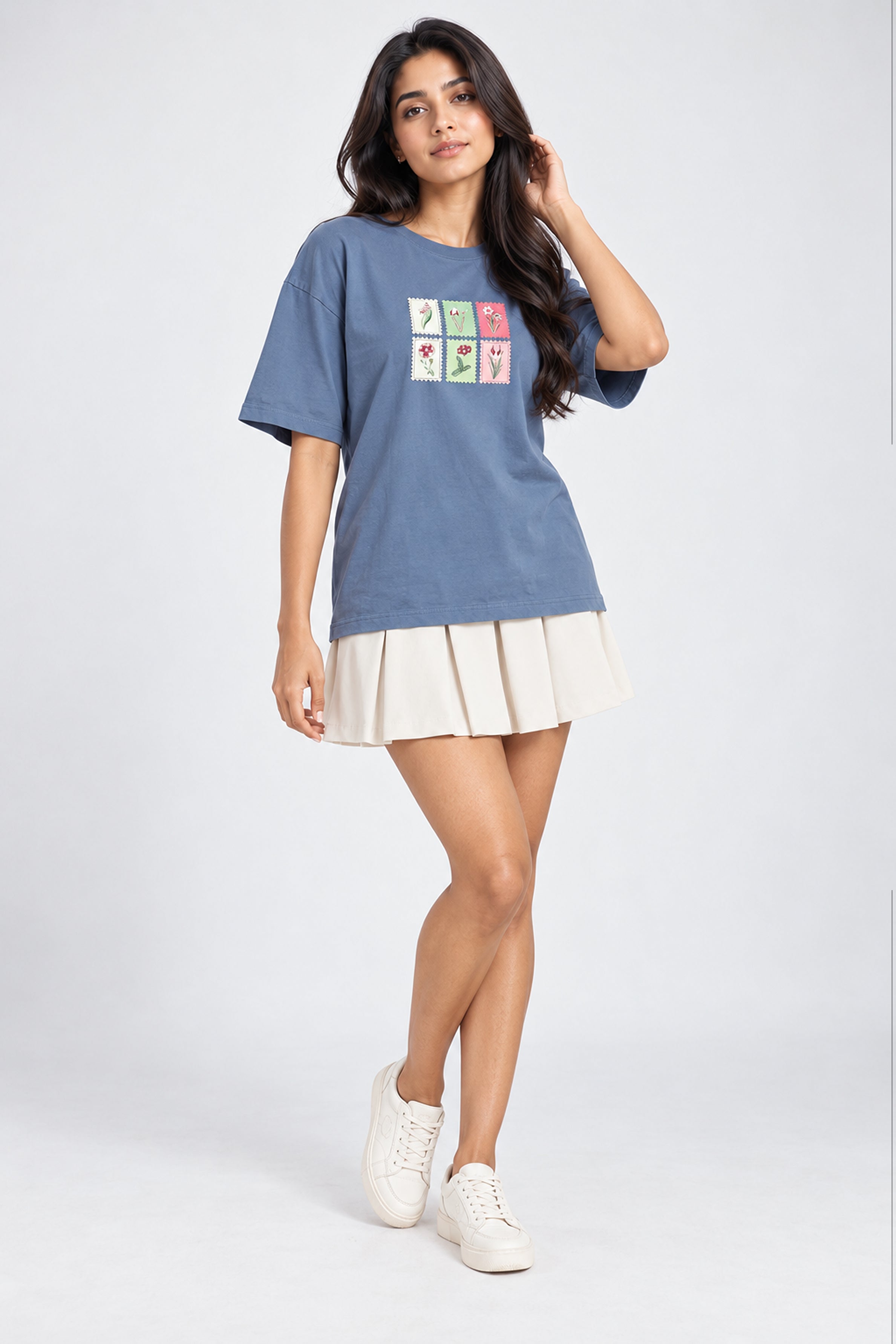 BASIC DROP MODANO Women's Oversized Tees - Dark Blue