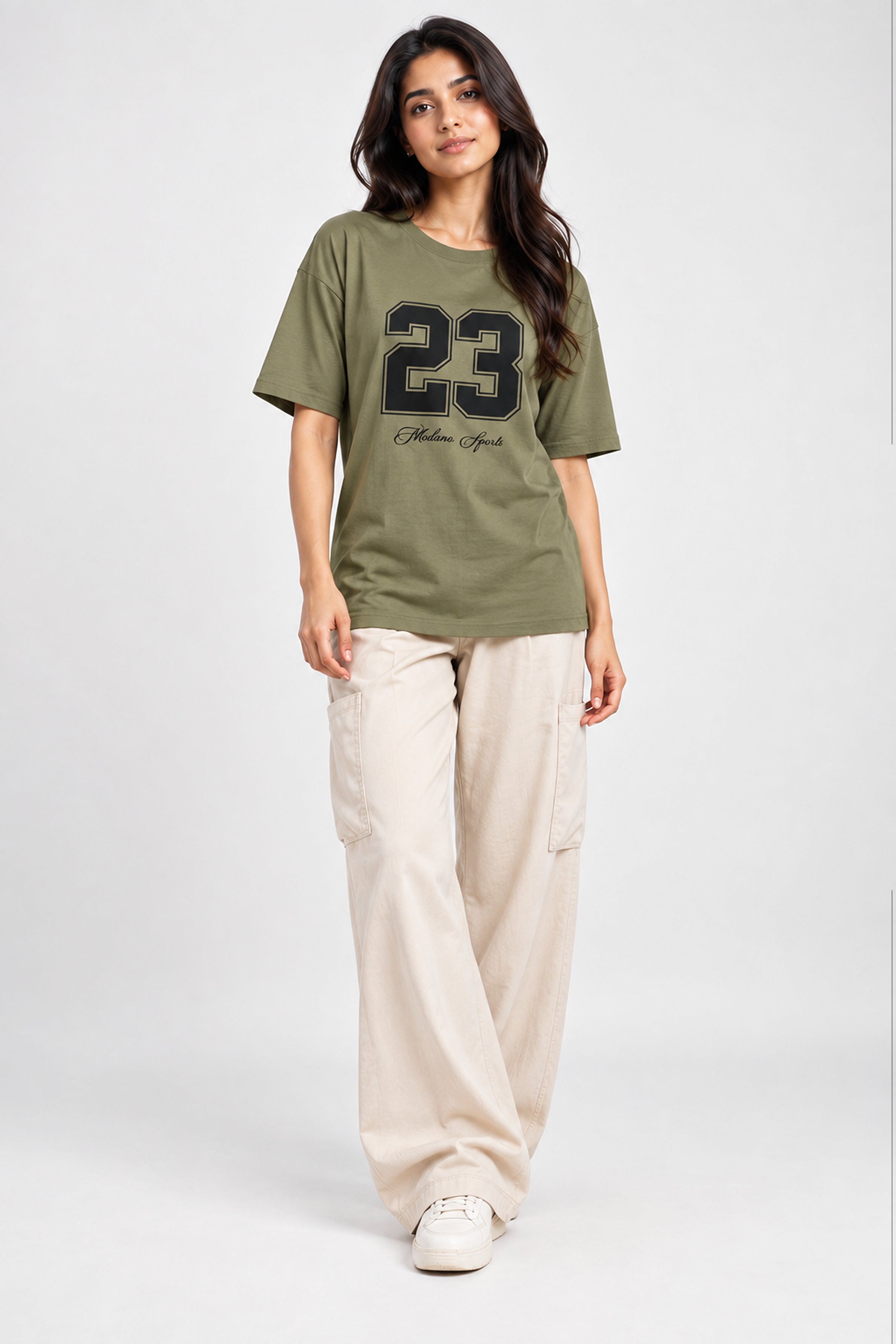 BASIC DROP MODANO Women's Oversized Tees - Khaki