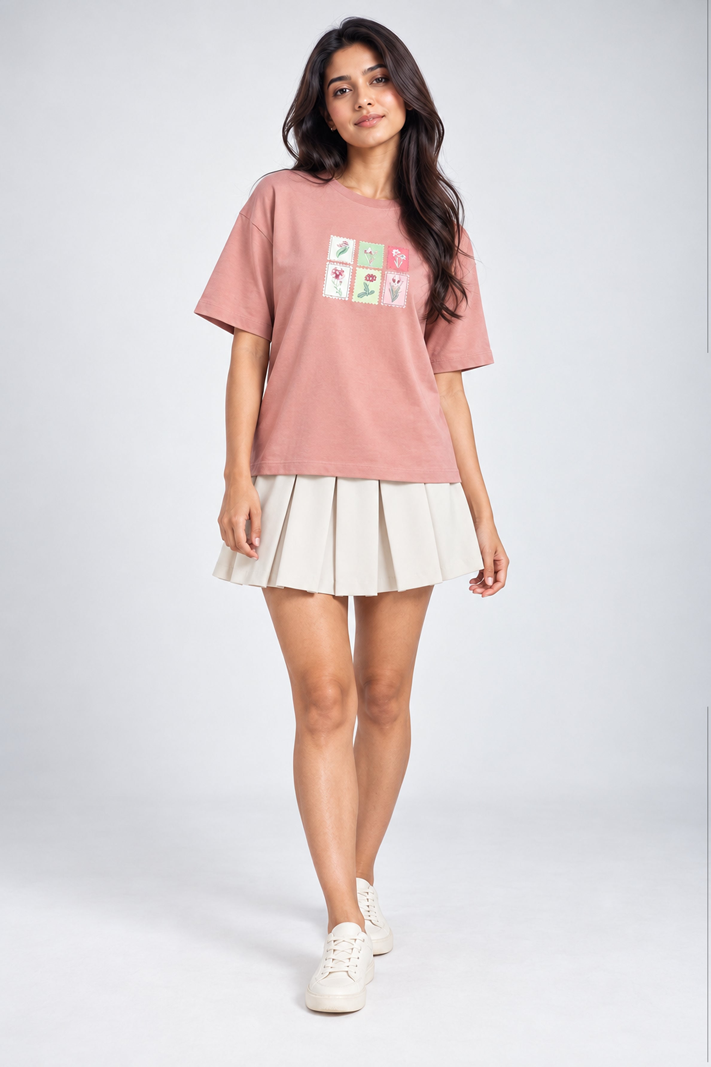 BASIC DROP MODANO Women's Oversized Tees - Dark Pink