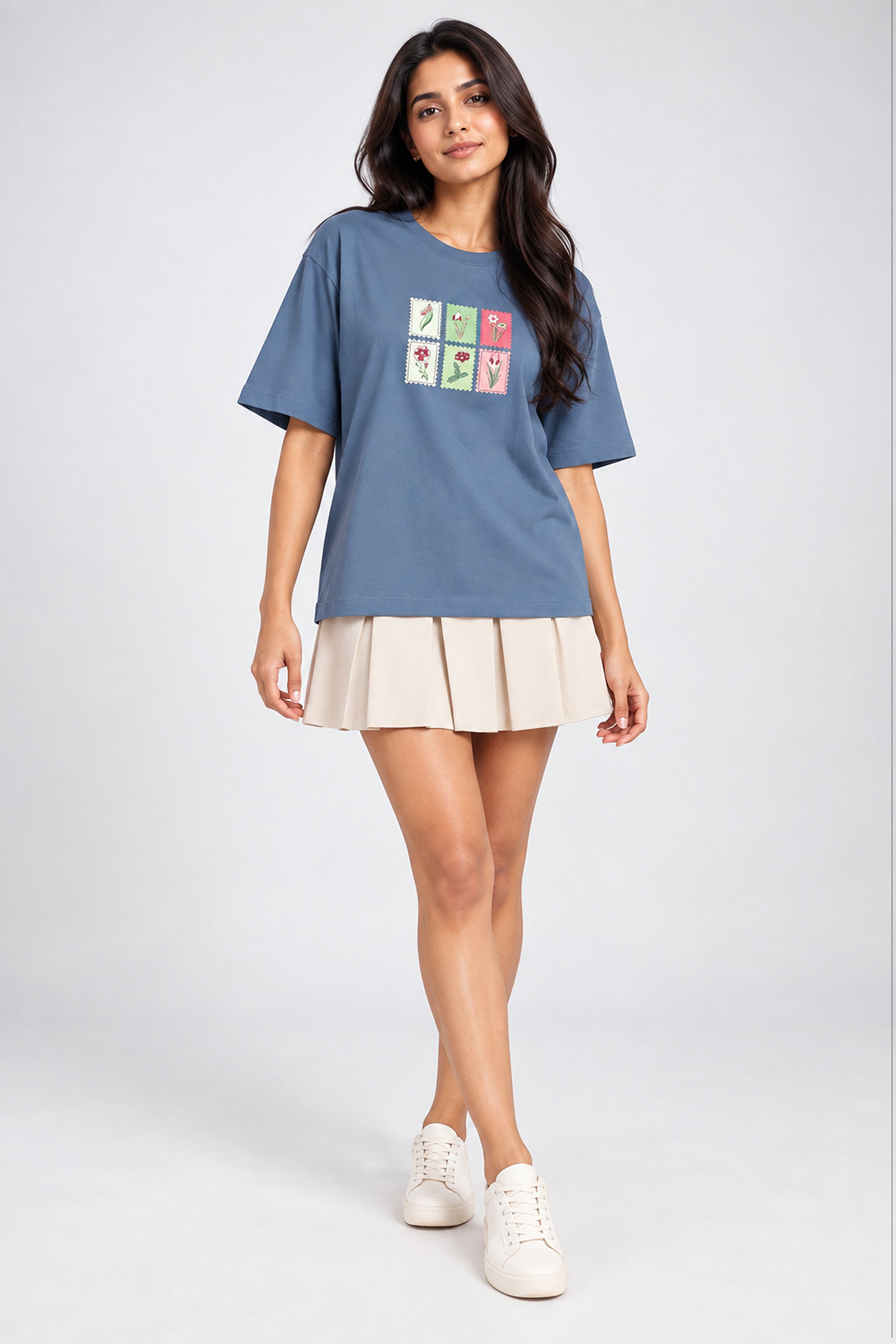 BASIC DROP MODANO Women's Oversized Tees - Dark Blue