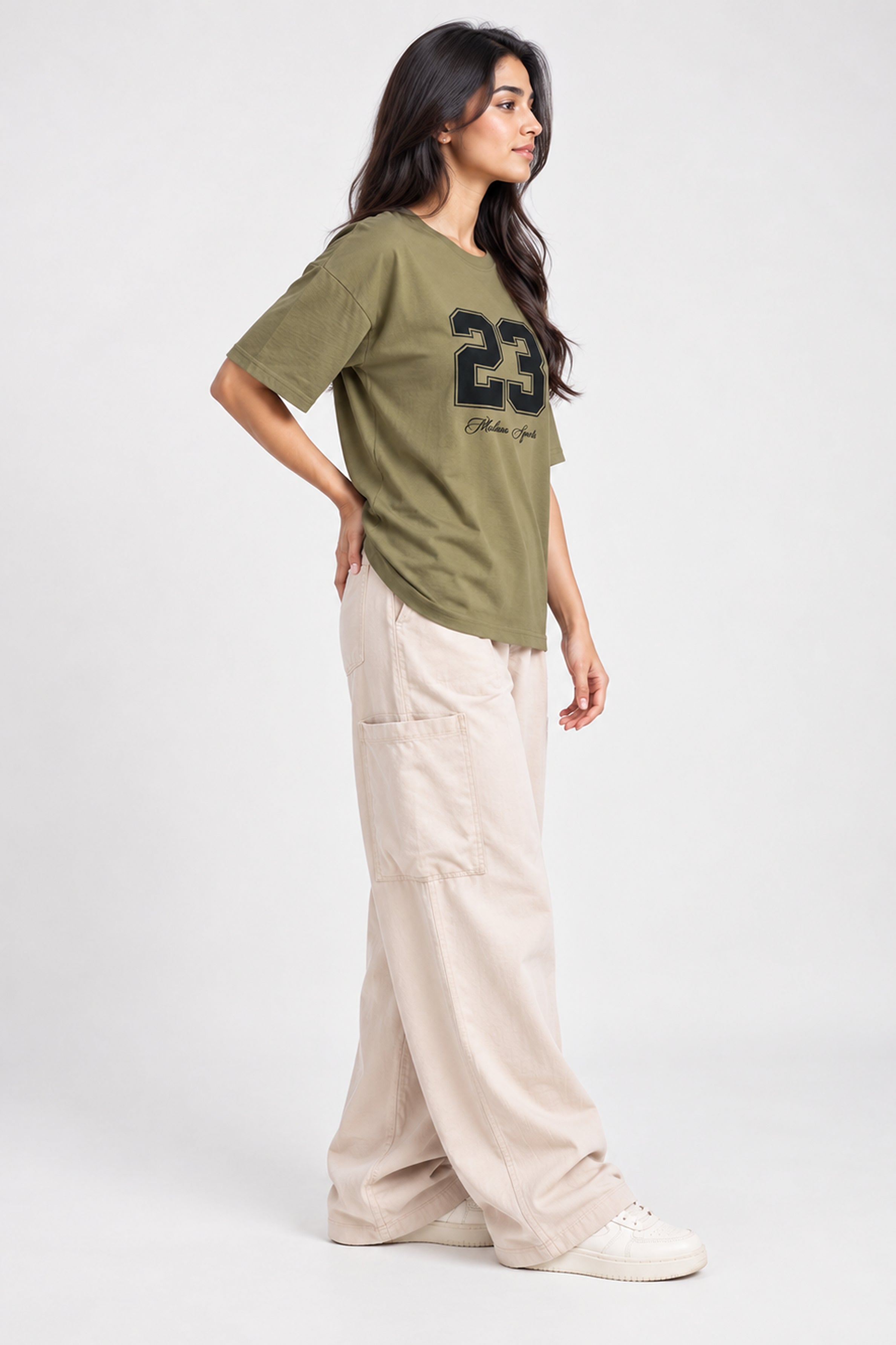 BASIC DROP MODANO Women's Oversized Tees - Khaki