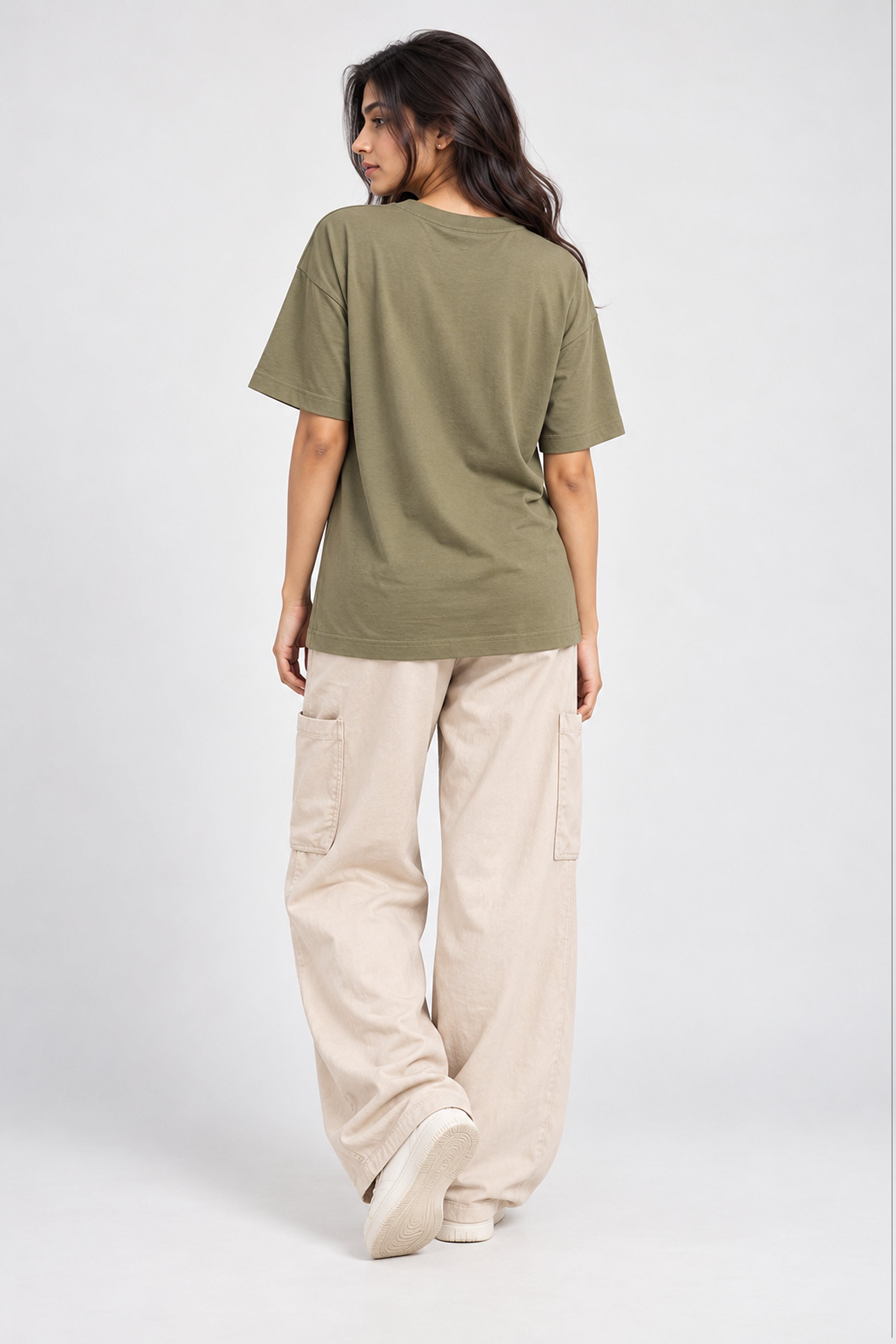 BASIC DROP MODANO Women's Oversized Tees - Khaki