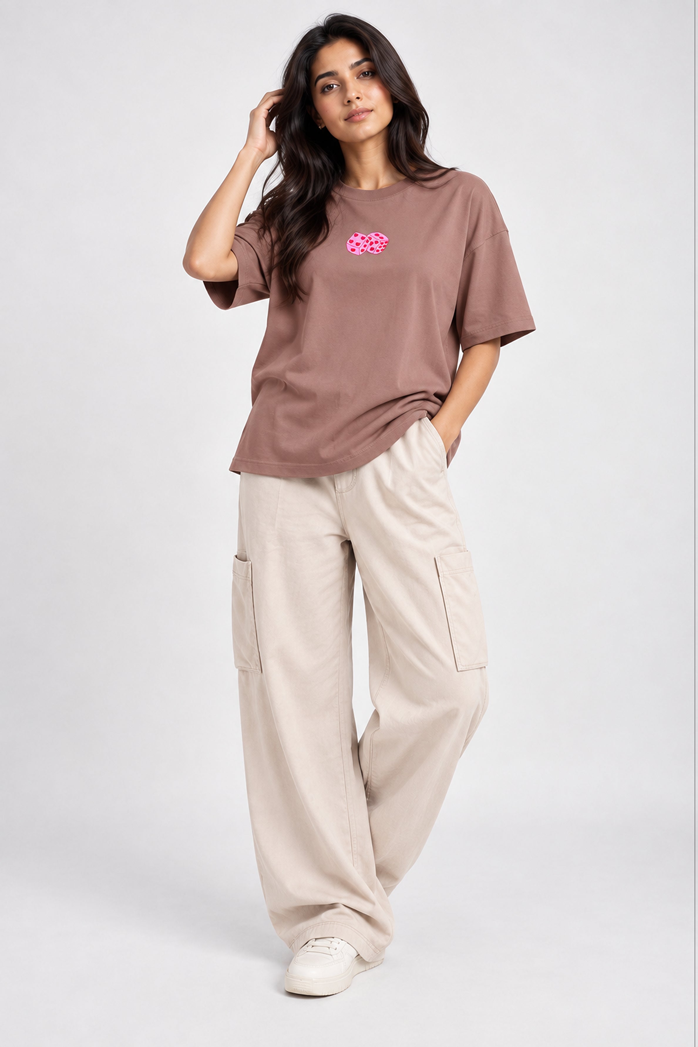 BASIC DROP MODANO Women's Oversized  Tees - Pink