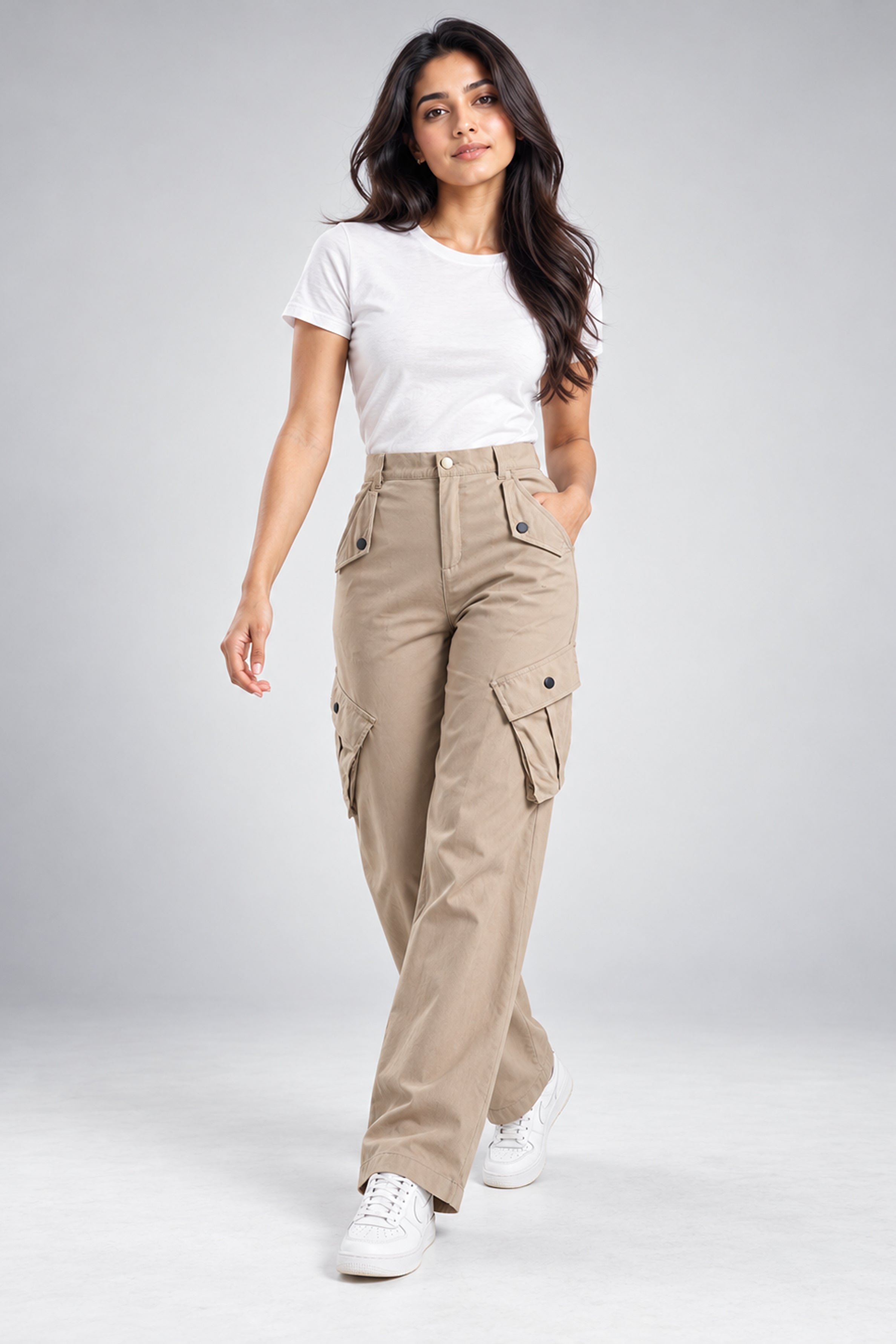 BASIC DROP MODANO Casual Cargo Pant - Beige