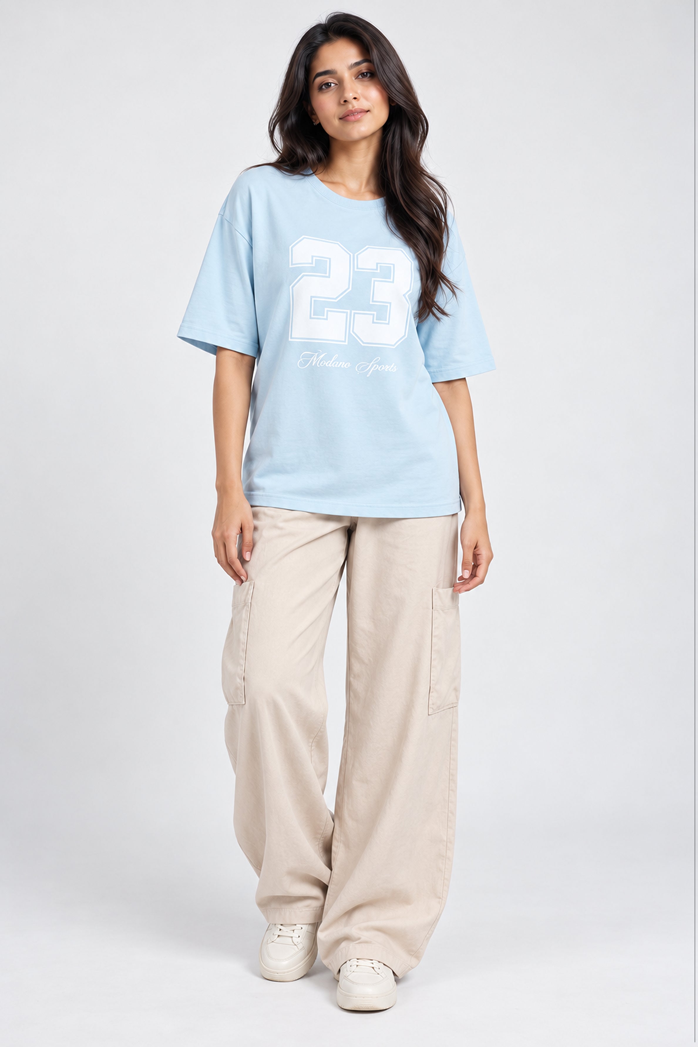 BASIC DROP MODANO Women's Oversized Tees - Light Blue