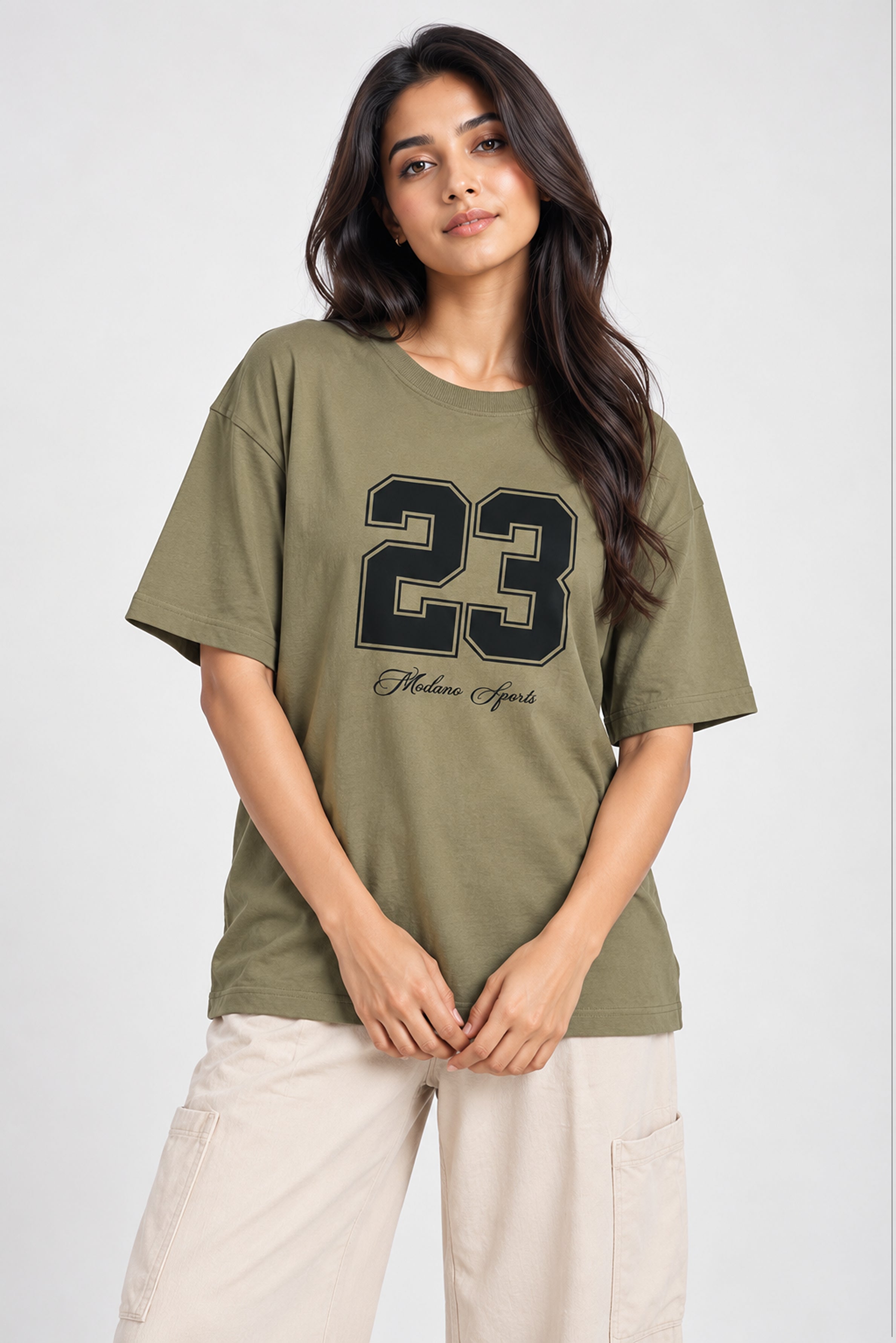 BASIC DROP MODANO Women's Oversized Tees - Khaki